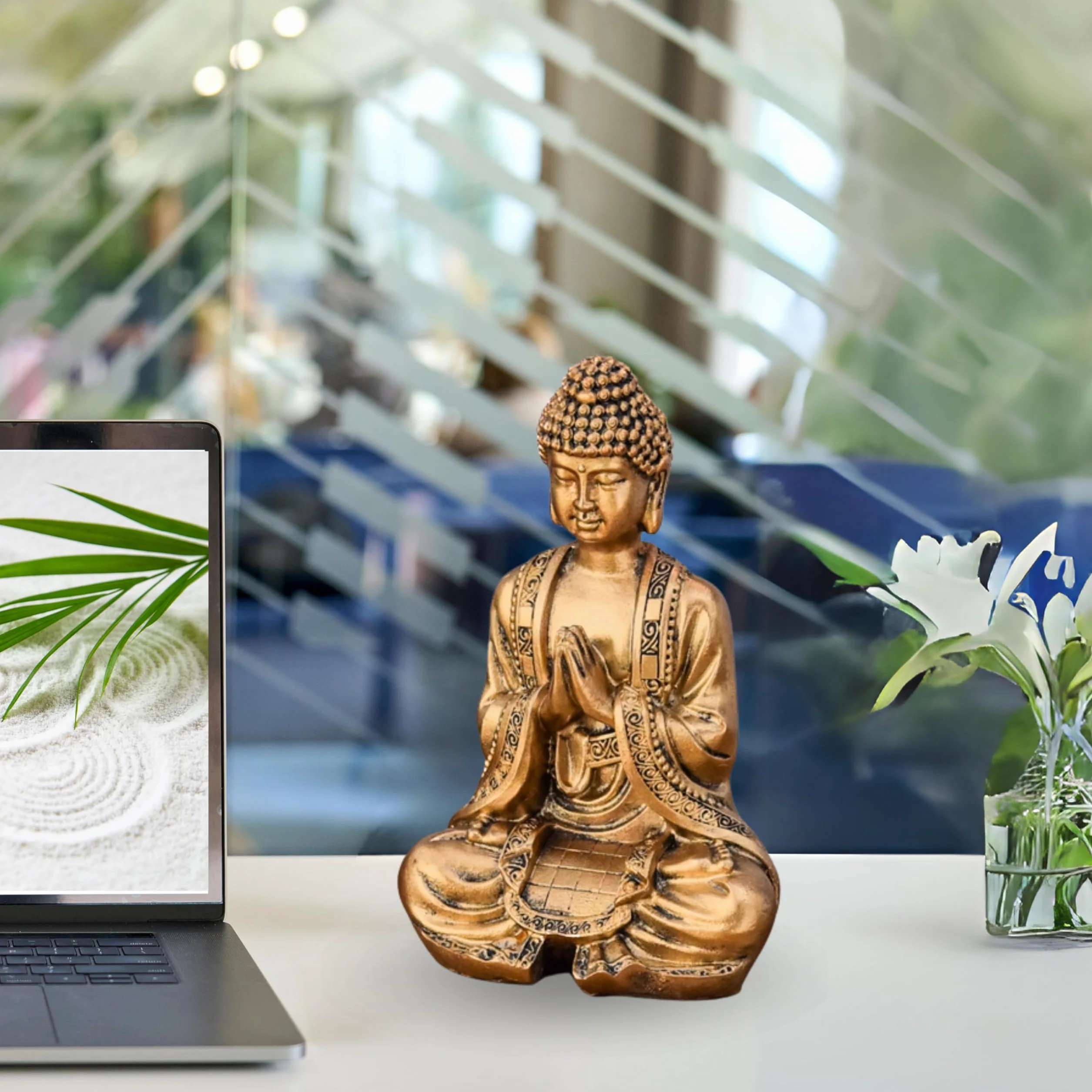 Statue Bouddha Or Méditation 12cm Zen Feng Shui Décoration Intérieur