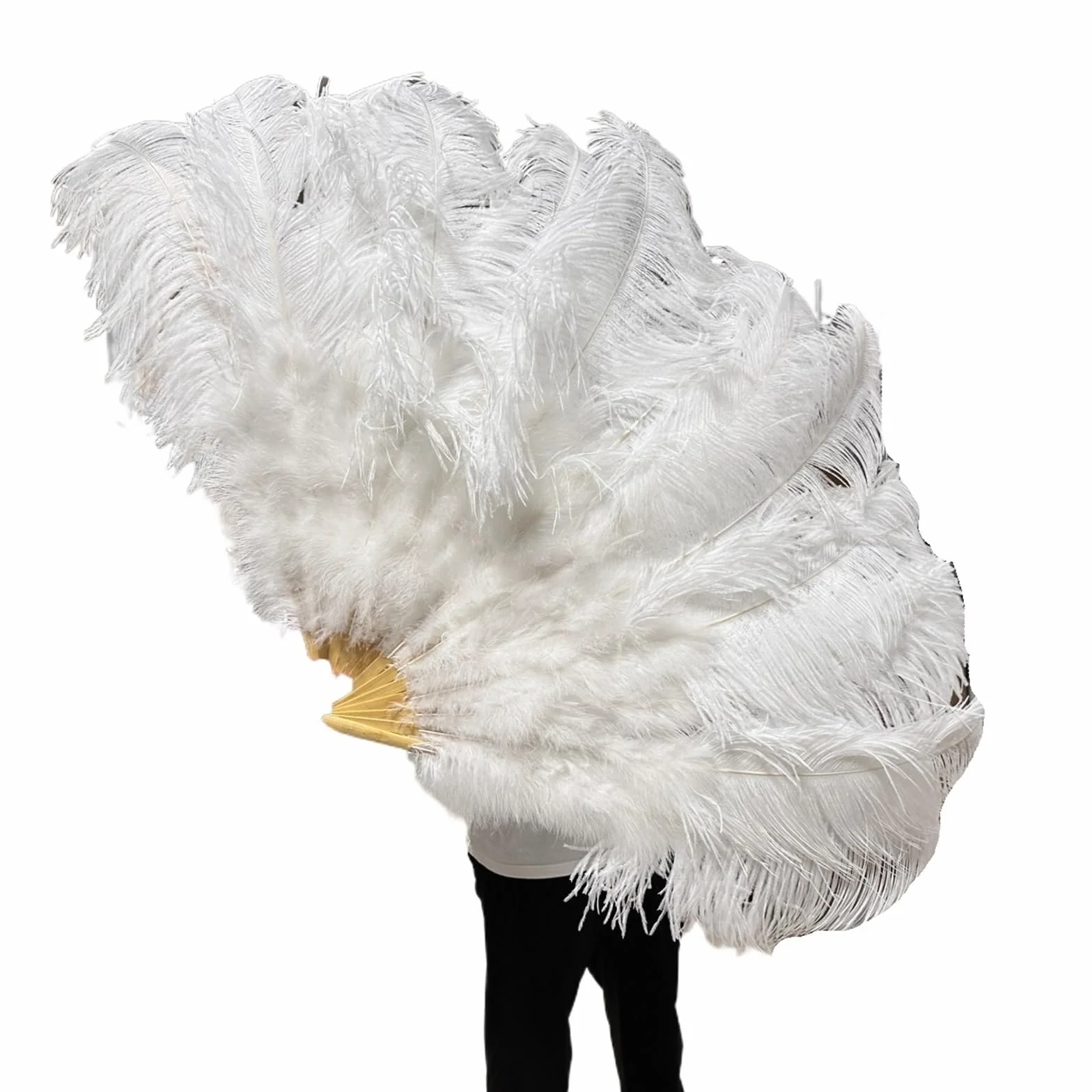 Éventail pliant en plumes d'autruche 100 cm 130 cm Blanc mariage fête spectacle
