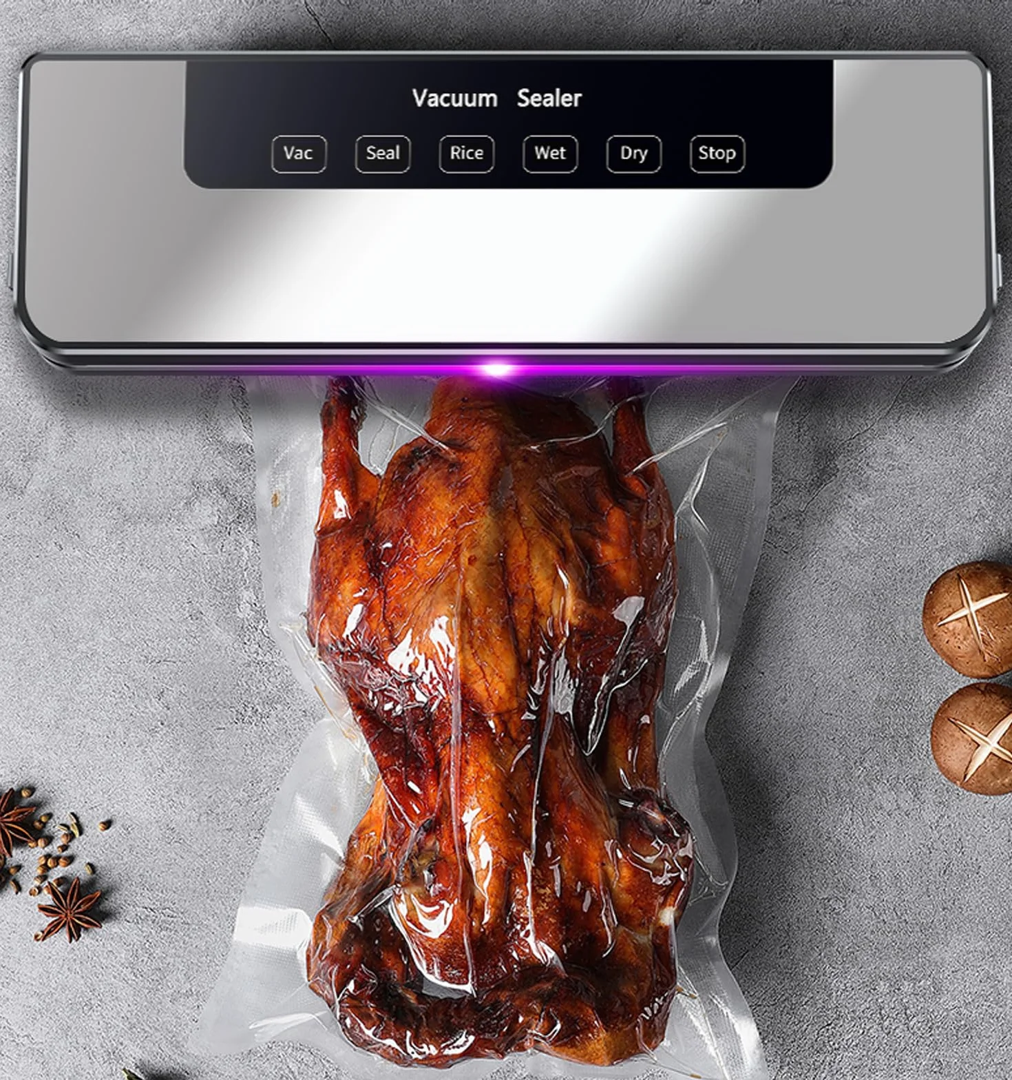 Machine Sous Vide Alimentaire 65 kpa, Sceller Plusieurs Sacs, Aliments Frais Secs et Humides