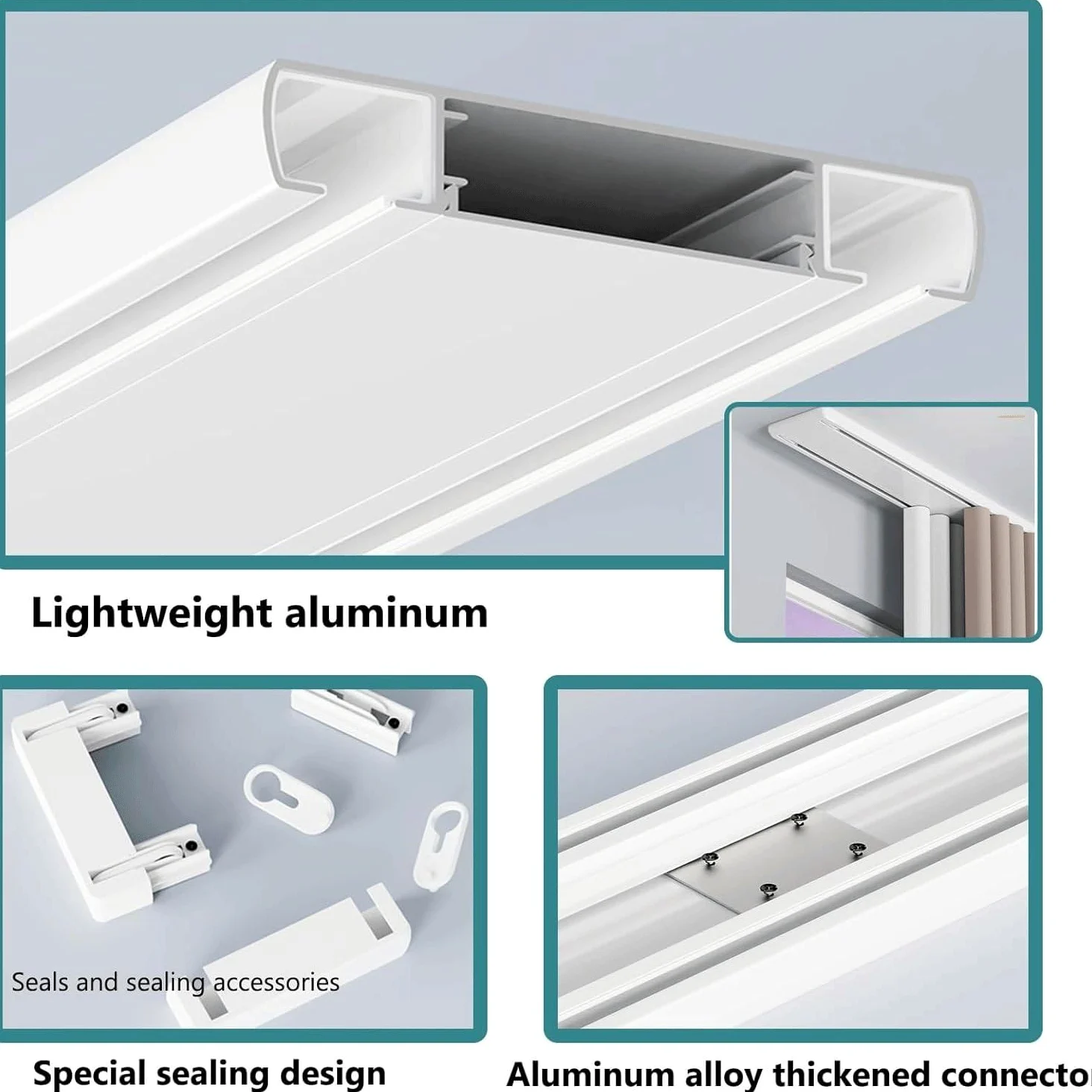 Rail de Rideau Double, Blanc Rail de Rideau de Plafond Silencieux, 1.5m/4.92ft Rail de Rideau Caché Robuste Personnalisable, Adapté au Kit de Rail de Plafond de Séparation de Salle de Bain