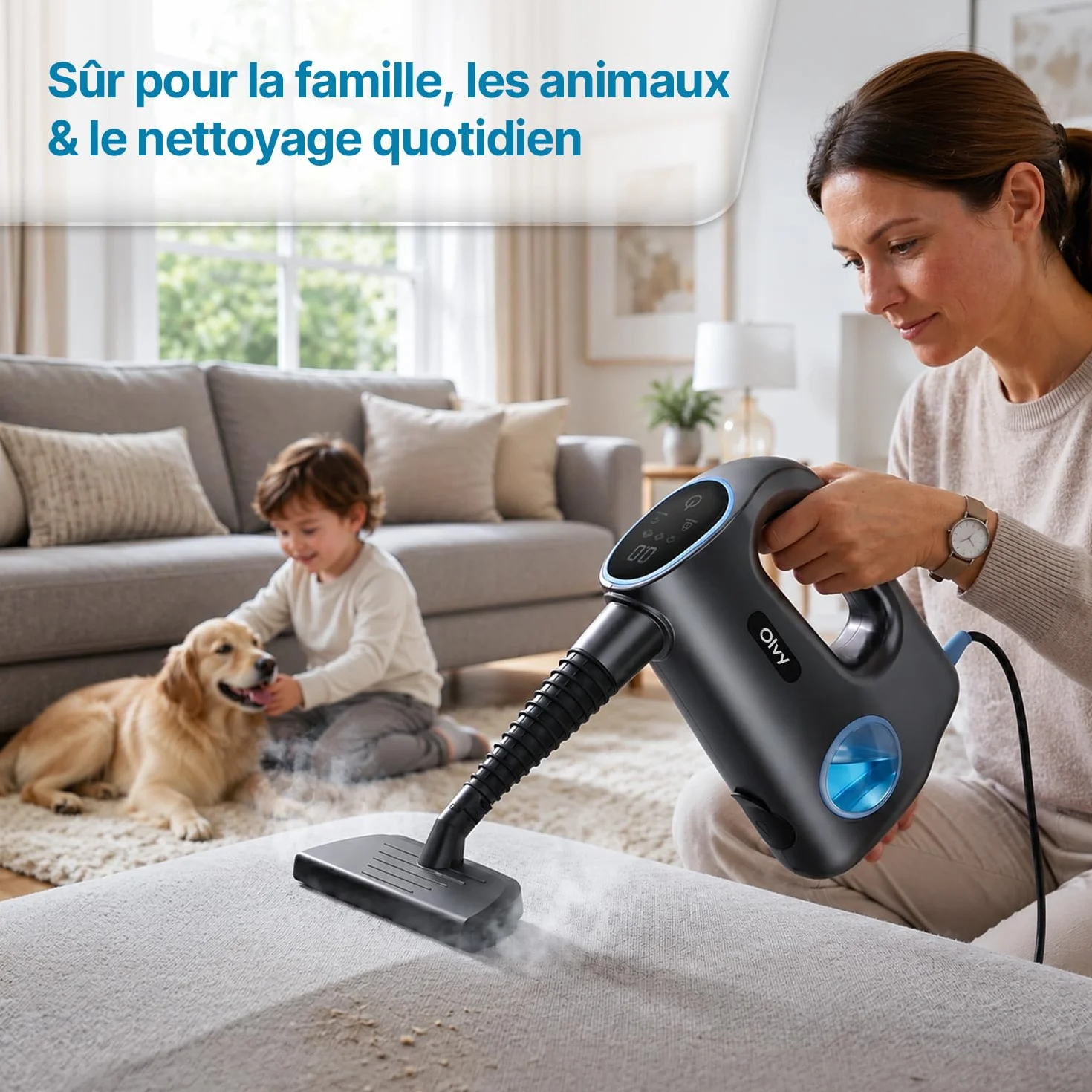 Olvy Nettoyeur Vapeur à Main 1200W Haute Pression Portable avec 3 Niveaux de Vapeur et Kit 10 Accessoires, Réservoir 400ml