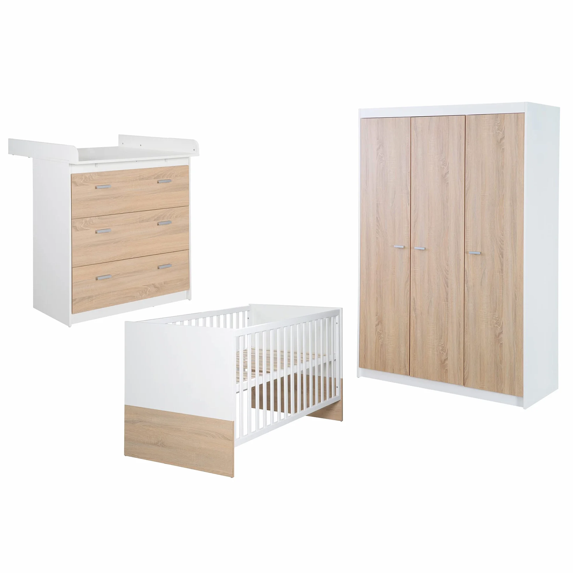 roba Gabriella Chambre Bébé Complète Lit Évolutif 70x140 cm Commode à Langer Armoire 3 Portes Blanc Décor Bois