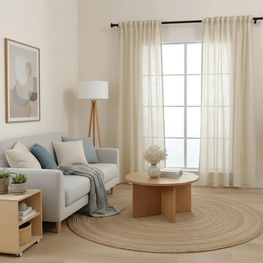 L.Z.E Rideau Beige Galon Fronceur Rideaux pour Salon avec Œillets Semi Transparent Chambre à Coucher Salle à Manger 245 cm Fenêtres 140 x 245 cm Lot de 2 100% Polyester Aspect de Lin