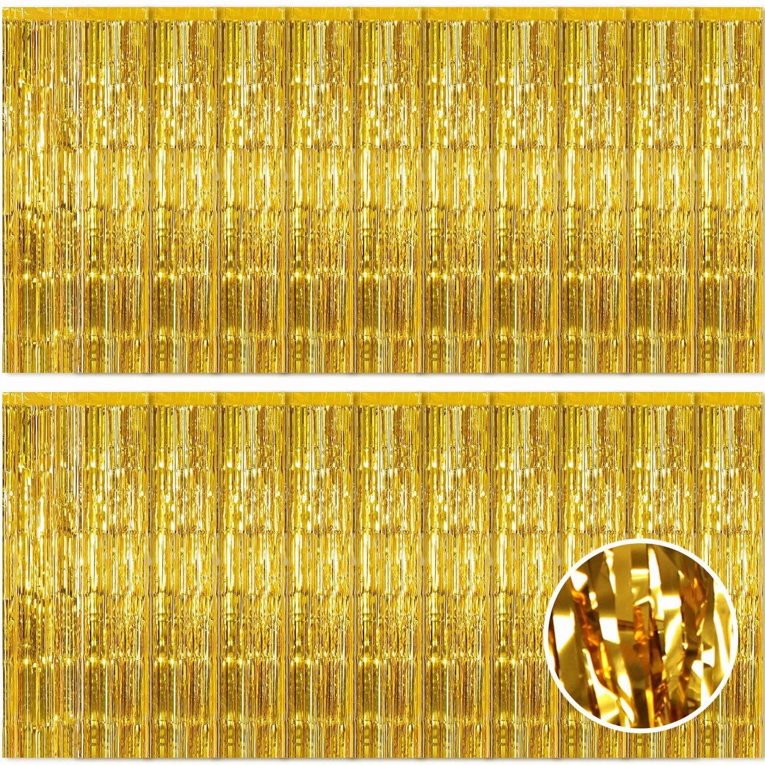 Lot de 20 rideaux à franges en feuille d'aluminium métallique pour décoration de fête d'anniversaire, cabine photo, 1 x 2,5 m (doré)