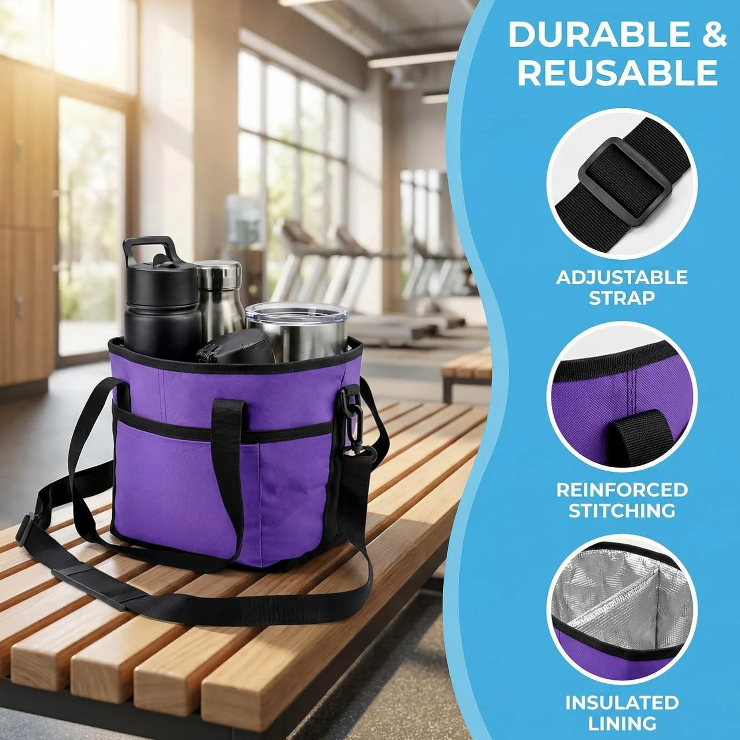 Sac porte-gobelet avec sangle réglable, porte-gobelet isotherme et porte-gobelet, design à 4 compartiments, base anti-déversement pour voyage, pique-nique et utilisation en extérieur