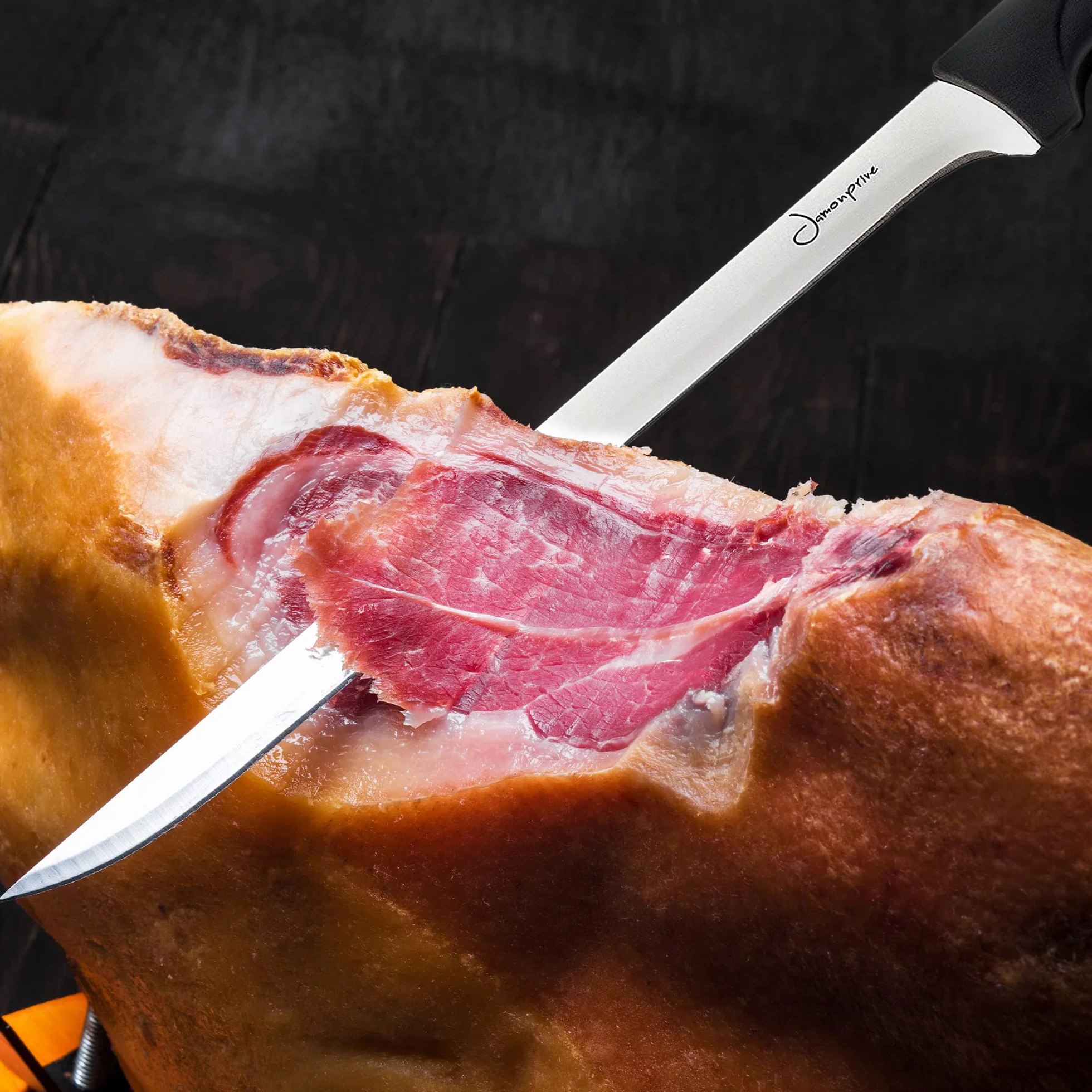 Couteau à Jambon avec Fusil et Couvre Jambon - Set pour Découper Jambon Serrano et Ibérique