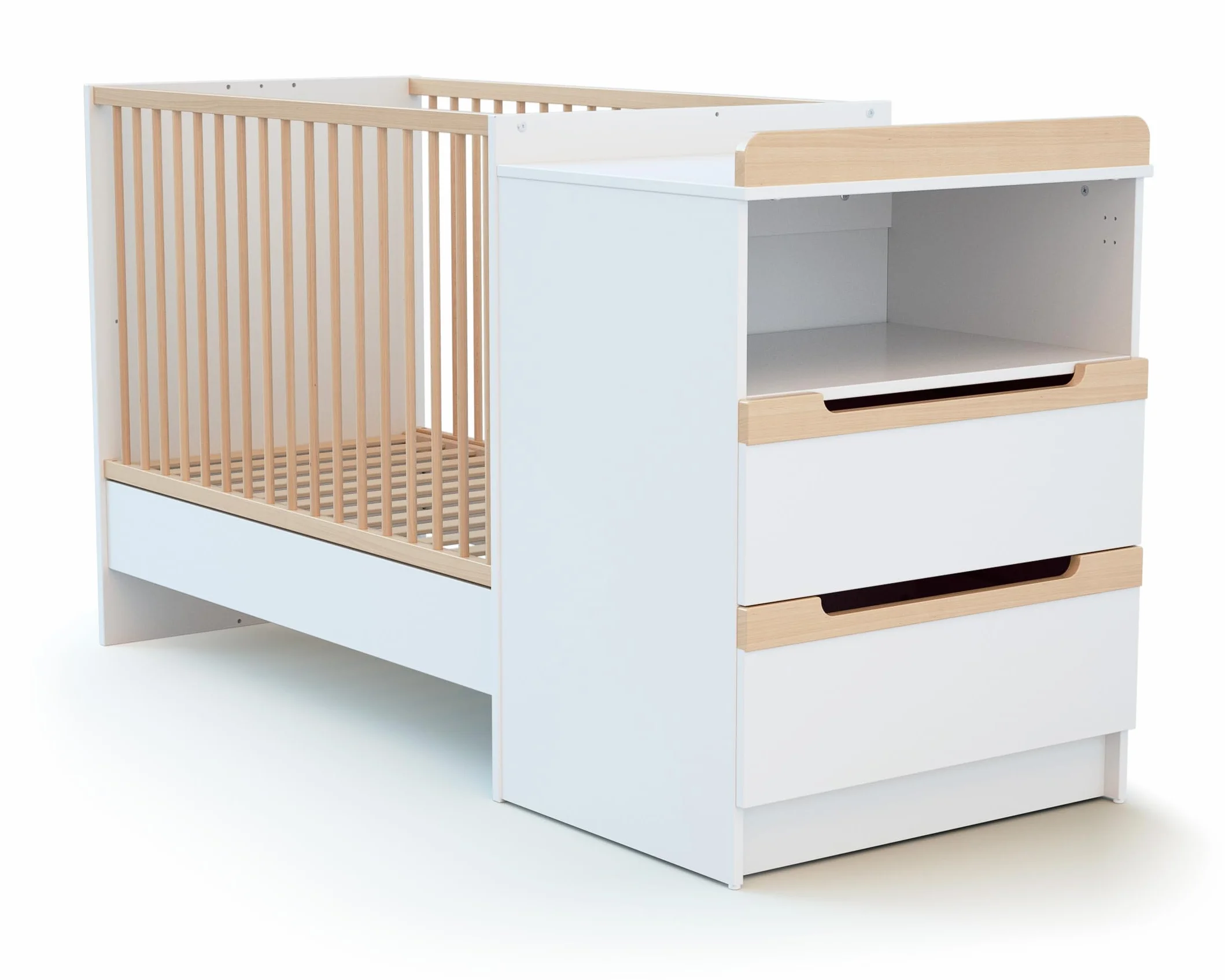 Lit Combiné Evolutif Carrousel Blanc et Hêtre Verni 60 x 120 cm Jurababy