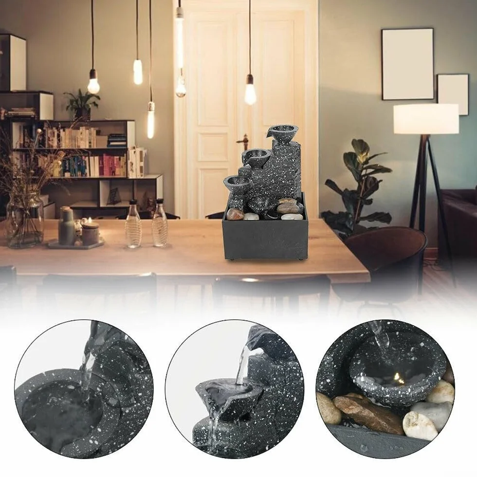 Fontaine d'intérieur avec LED illuminée et pierres naturelles - Décoration zen