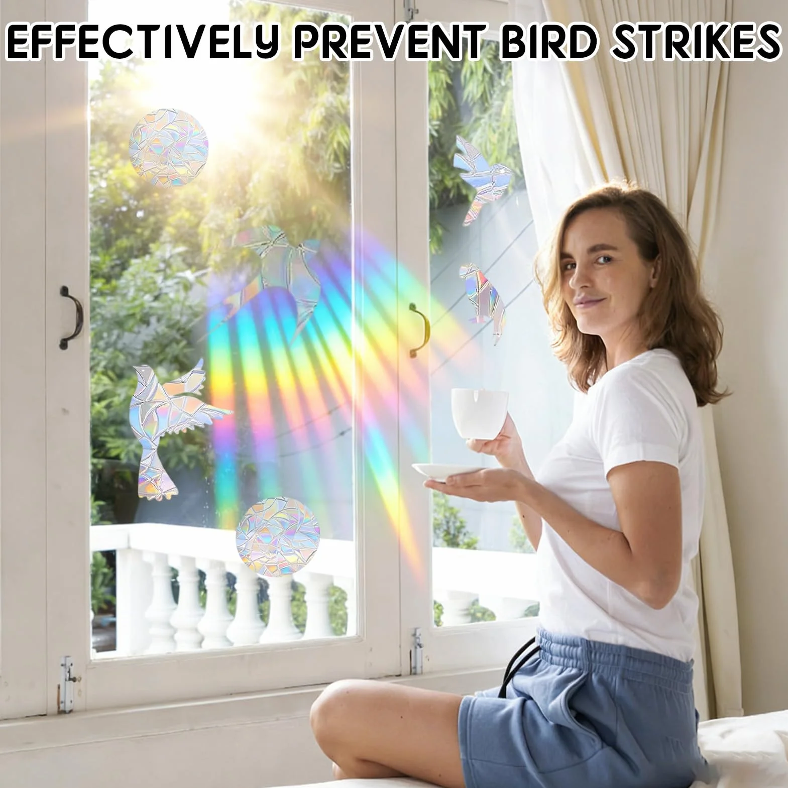 Autocollants de fenêtre Prisme anti-collision Suncatcher Arc-en-Ciel colibri translucides Lot de 48
