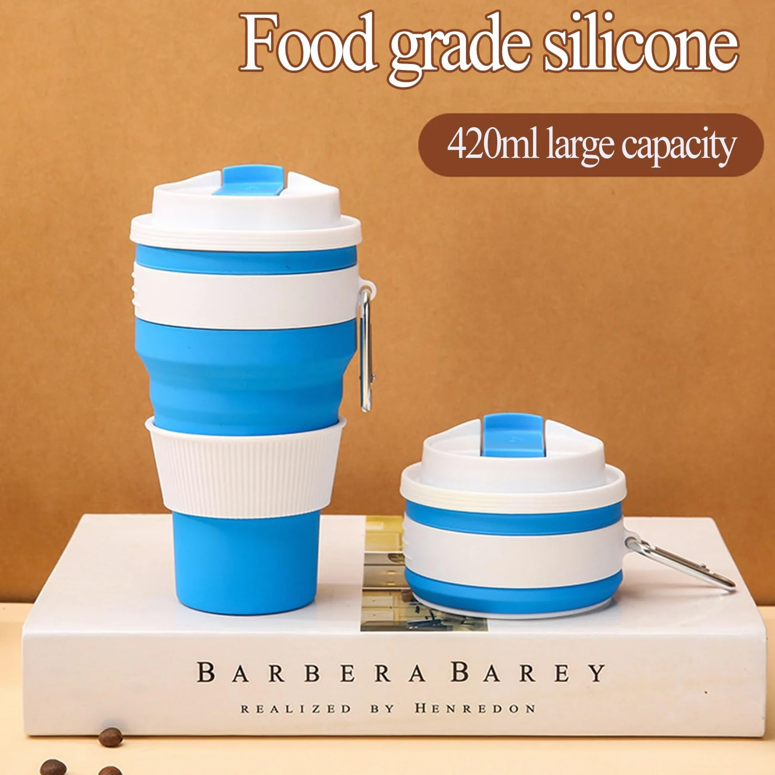 gobelet pliable, Silicone portable, étanche, réutilisable, comprend un mousqueton, idéal for le café, thé, la randonnée, camping et les activités de plein air(Green,L)