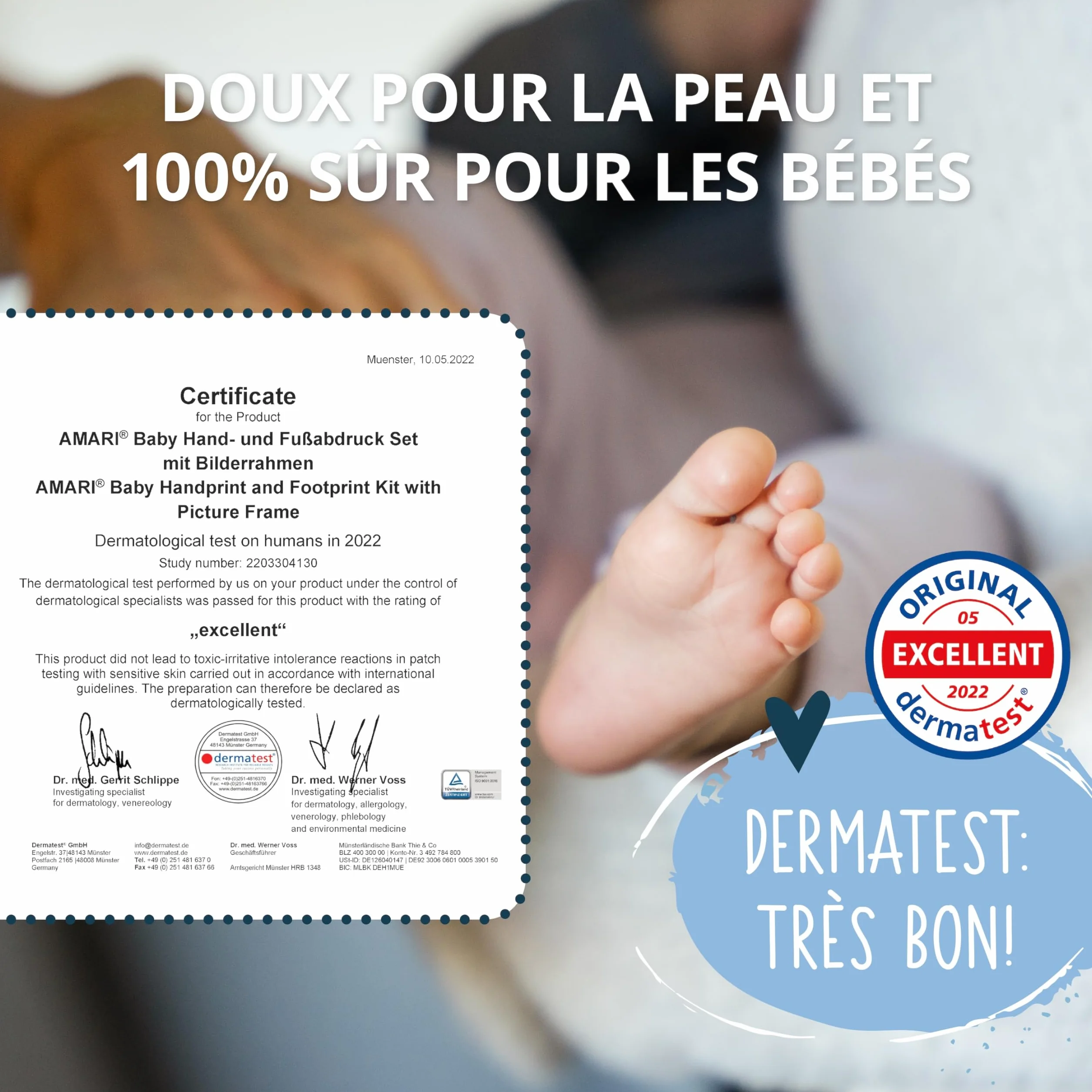 Kit d'empreintes de plâtre pour bébé - Main et pied avec cadre photo - Cadeau de naissance