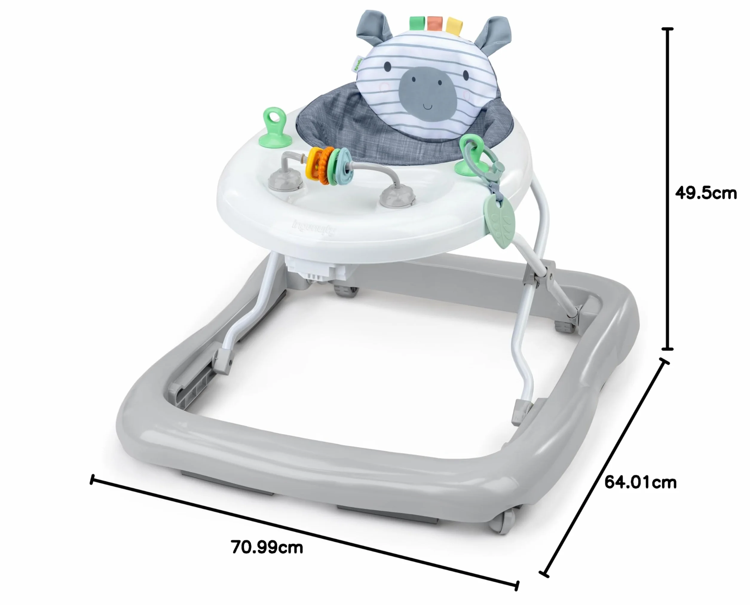 Ingenuity Trotteur Évolutif Smooth Strides Chambray, Trotteur avec Activités, 3 Hauteurs Réglables, Arc d'Activités Ajustable avec Jouets, pour Bébé 6-12 Mois