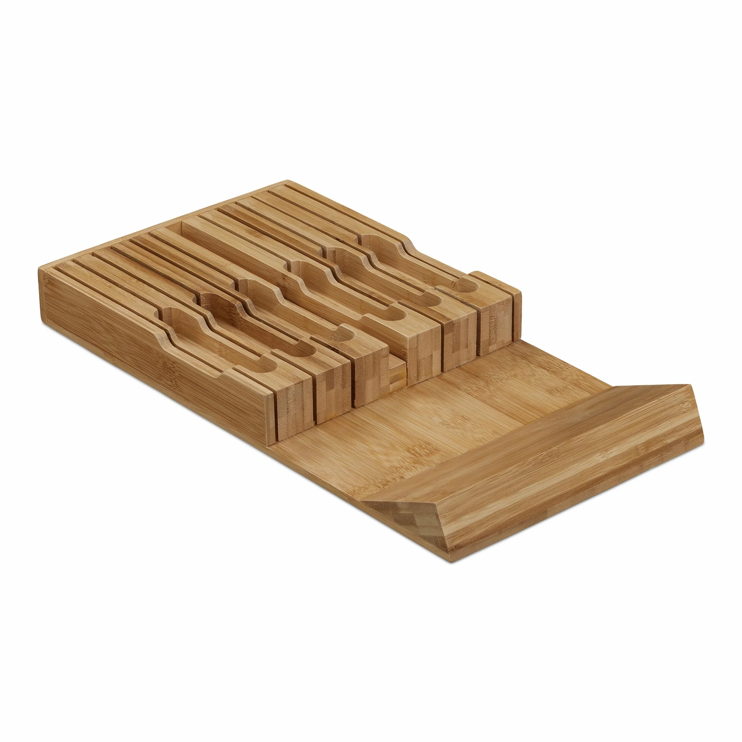 Relaxdays Bloc à couteaux en bambou horizontal, 12 couteaux et aiguisoir, 43,5 x 23 x 4,5 cm