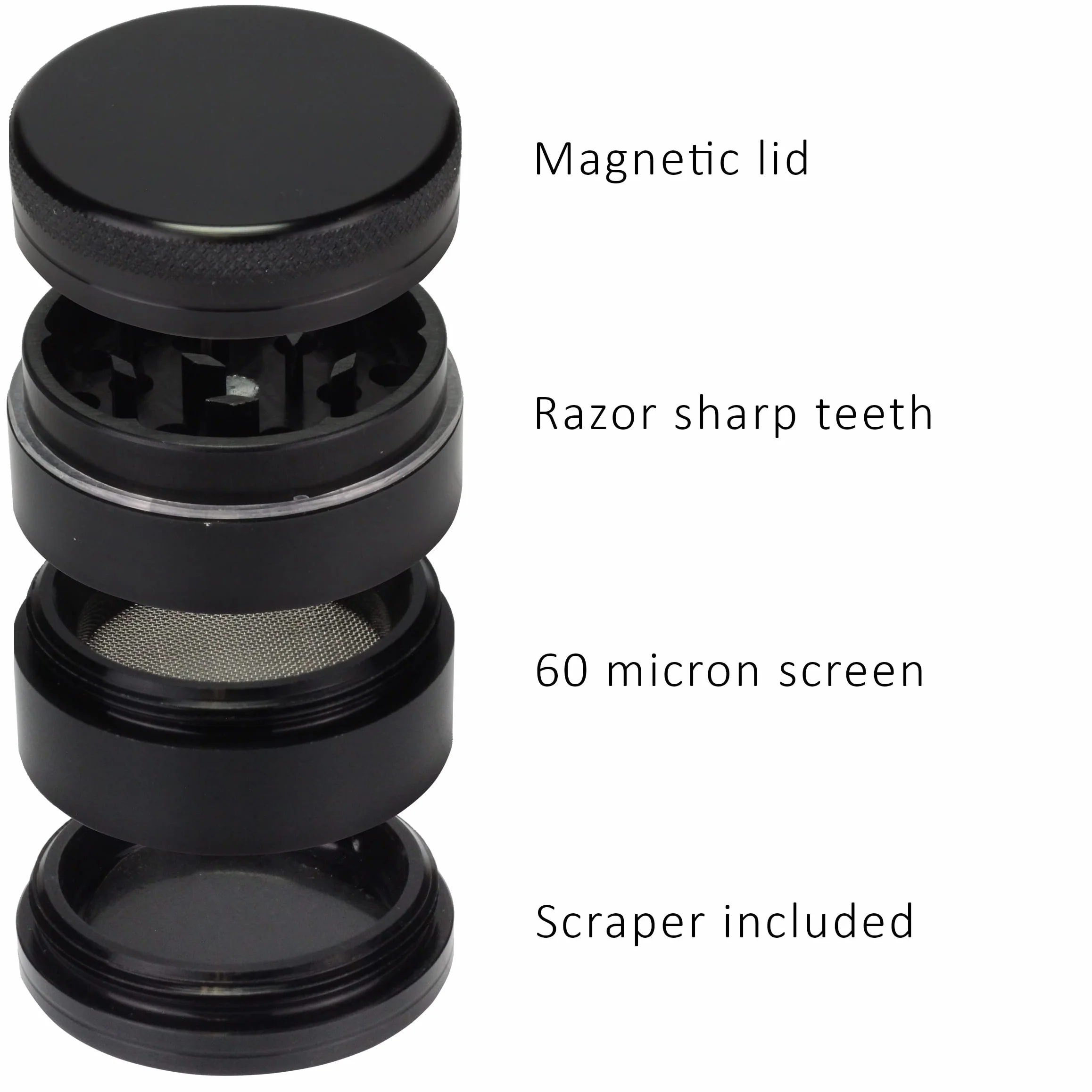 Broyeur à Epices en Aluminium 40 mm Noir 4 Pièces