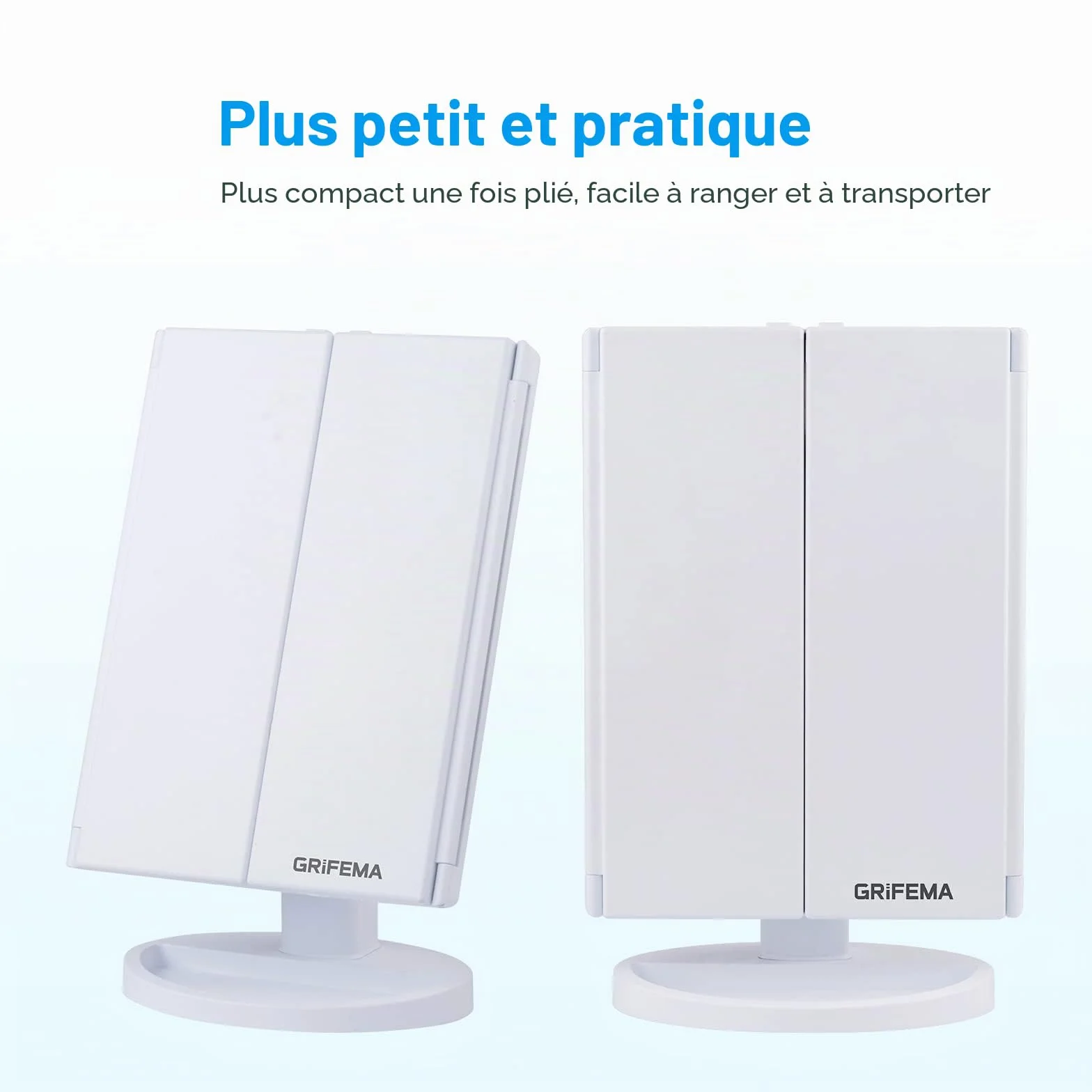 GRIFEMA GF1001W Miroir lumineux grossissant pliable 2X/3X rotation 180° batterie USB blanc
