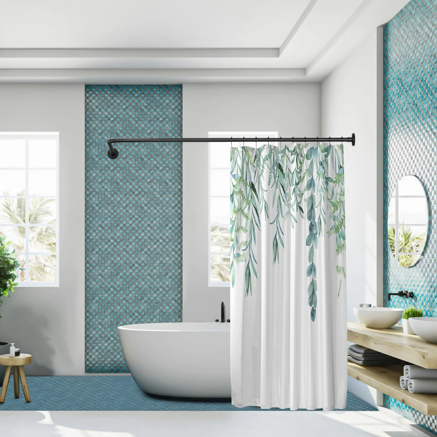 Tringle à rideau de douche extensible en acier inoxydable 304 en forme de L (noir, 60-133 cm x 180-215 cm), installation sans perçage, pour salle de bain, magasin de vêtements, espace privé