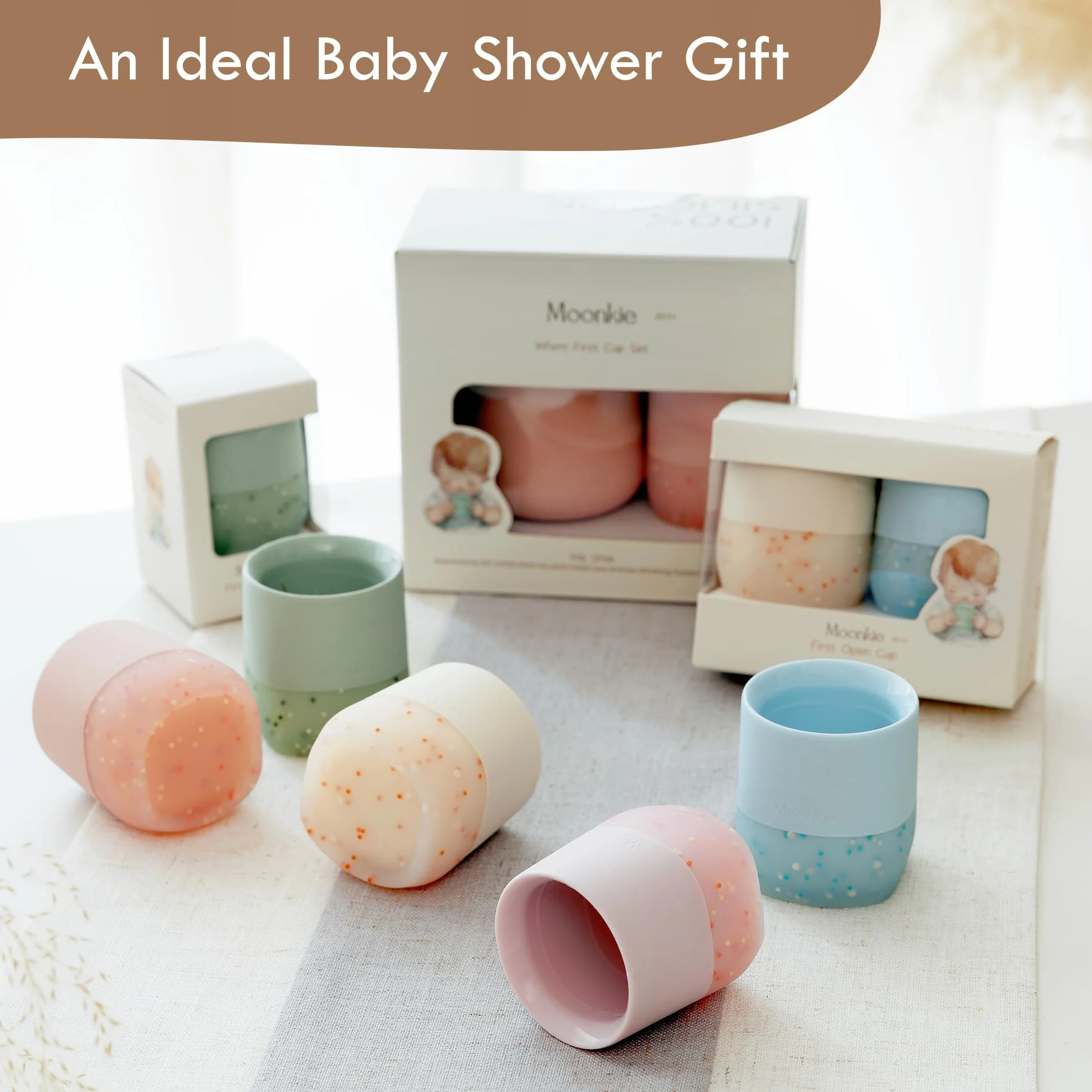 Moonkie Verre Bebe 60ml Lot de 2 Gobelets en Silicone Base Lestée Tasse Bebe Ouverte 4 Mois+ Sans BPA