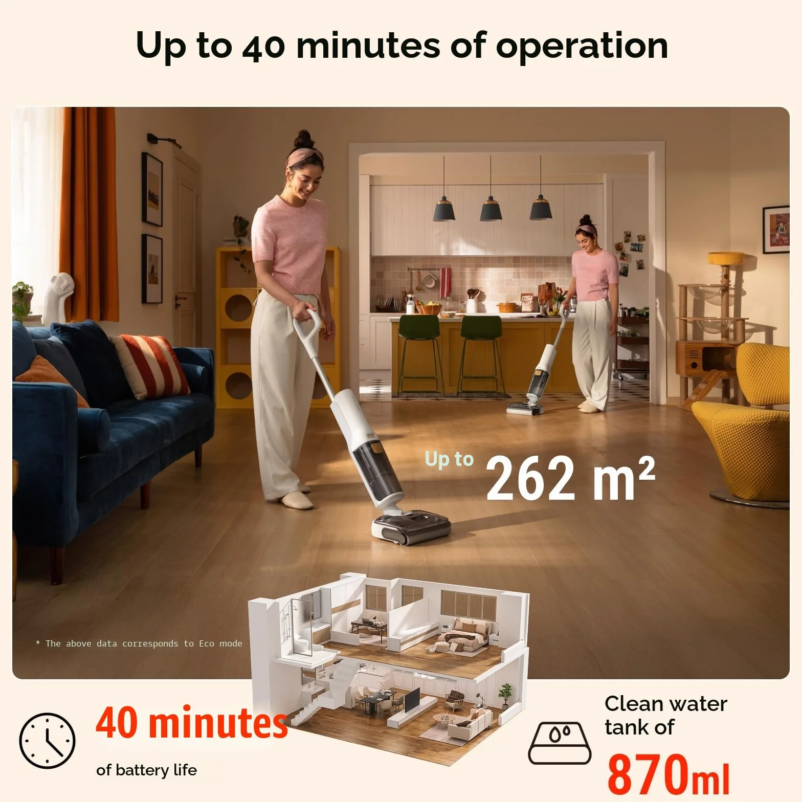 Roborock F25 GT Aspirateur Laveur 20 kPa sans Fil Autonettoyage 90°C
