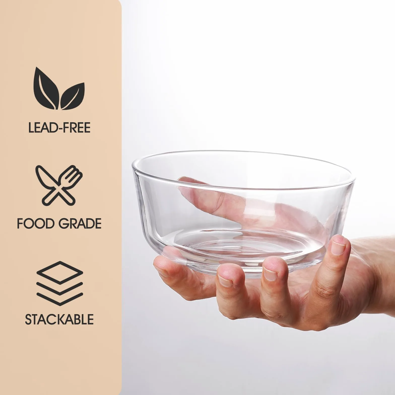 NUTRIUPS Lot de 4 petits bols à dessert en verre de 14,5 cm, petits bols à dessert en verre transparent de 590 ml pour la cuisine