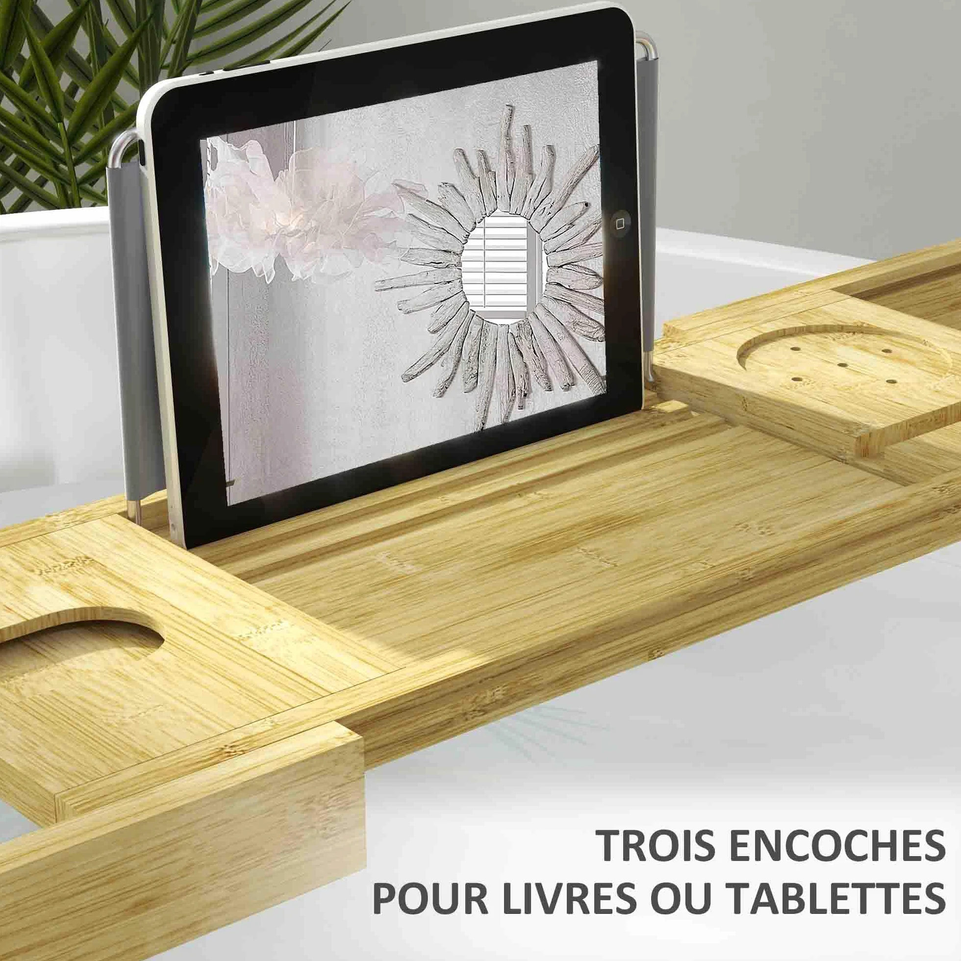 HOMCOM Pont étagère Plateau de Baignoire Extensible en Bambou 75-109 x 23 x 4,5 cm