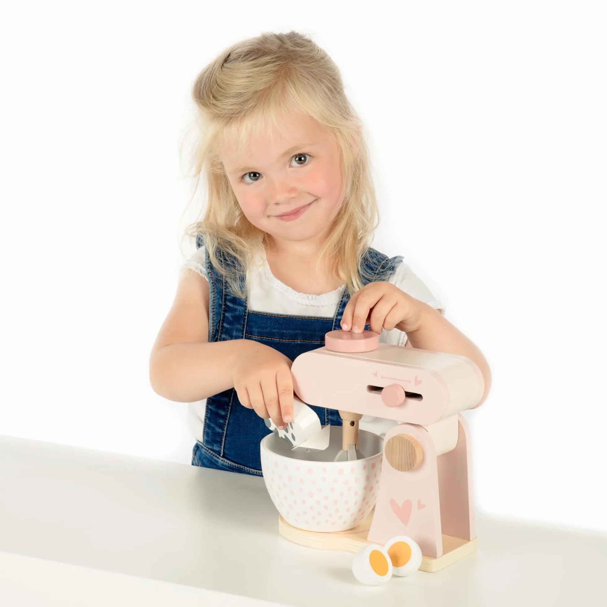 Robot de Cuisine en Bois Rose pour Enfants avec Fonction Mixeur et Bol Mélangeur Personnalisable Prénom Label Label