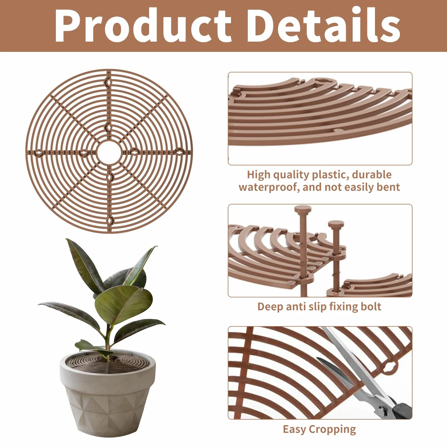 Grille Protection Plante 6 Pièces 30cm Marron Noir Vert, Coupe Personnalisable pour Plantes d'Intérieur