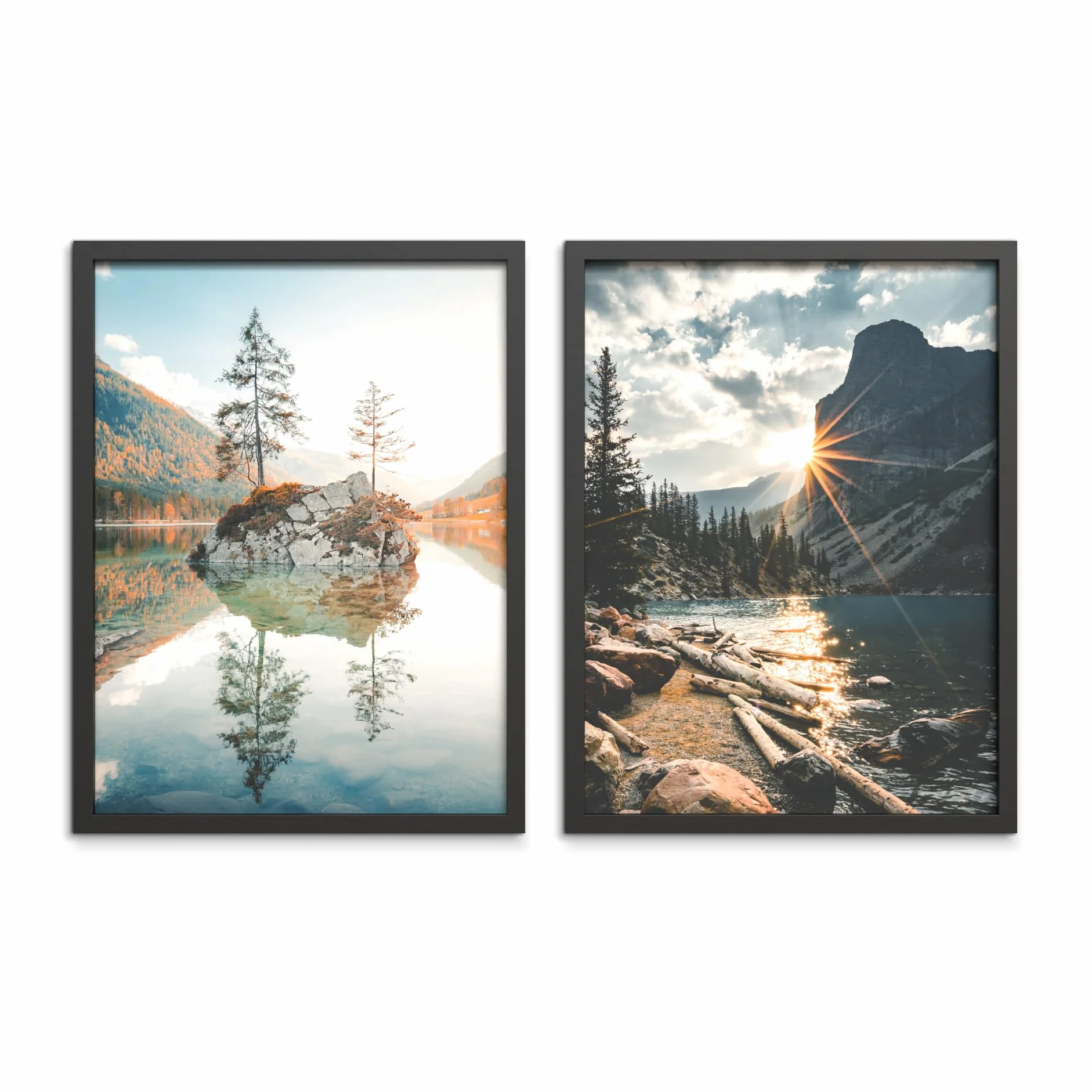 STYLER Lot de 2 images 30 x 40 cm Paysages naturels avec cadre Rivière lac montagnes