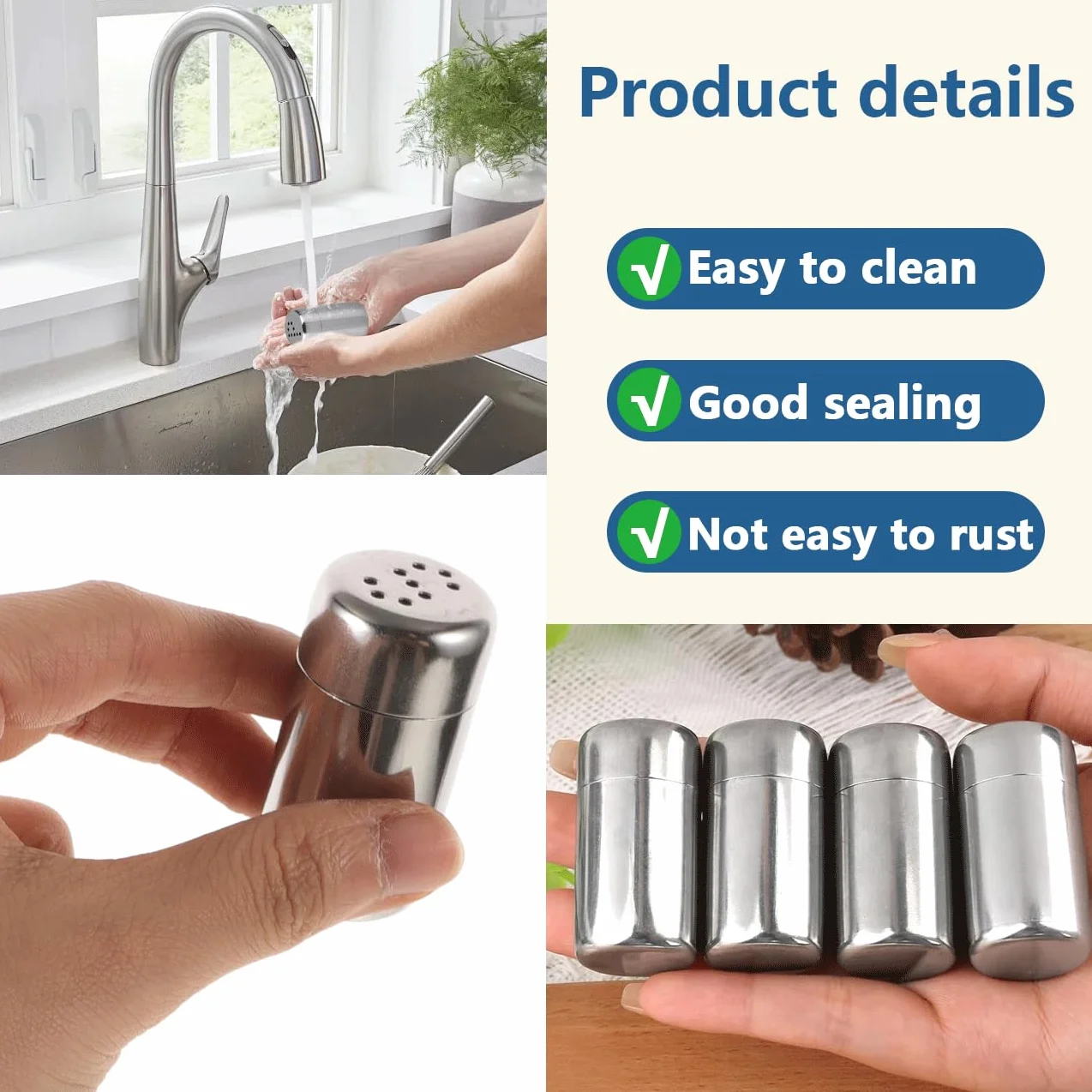 Mini salières et poivrières en acier inoxydable portables avec trou S P pour cuisine voyage camping argent