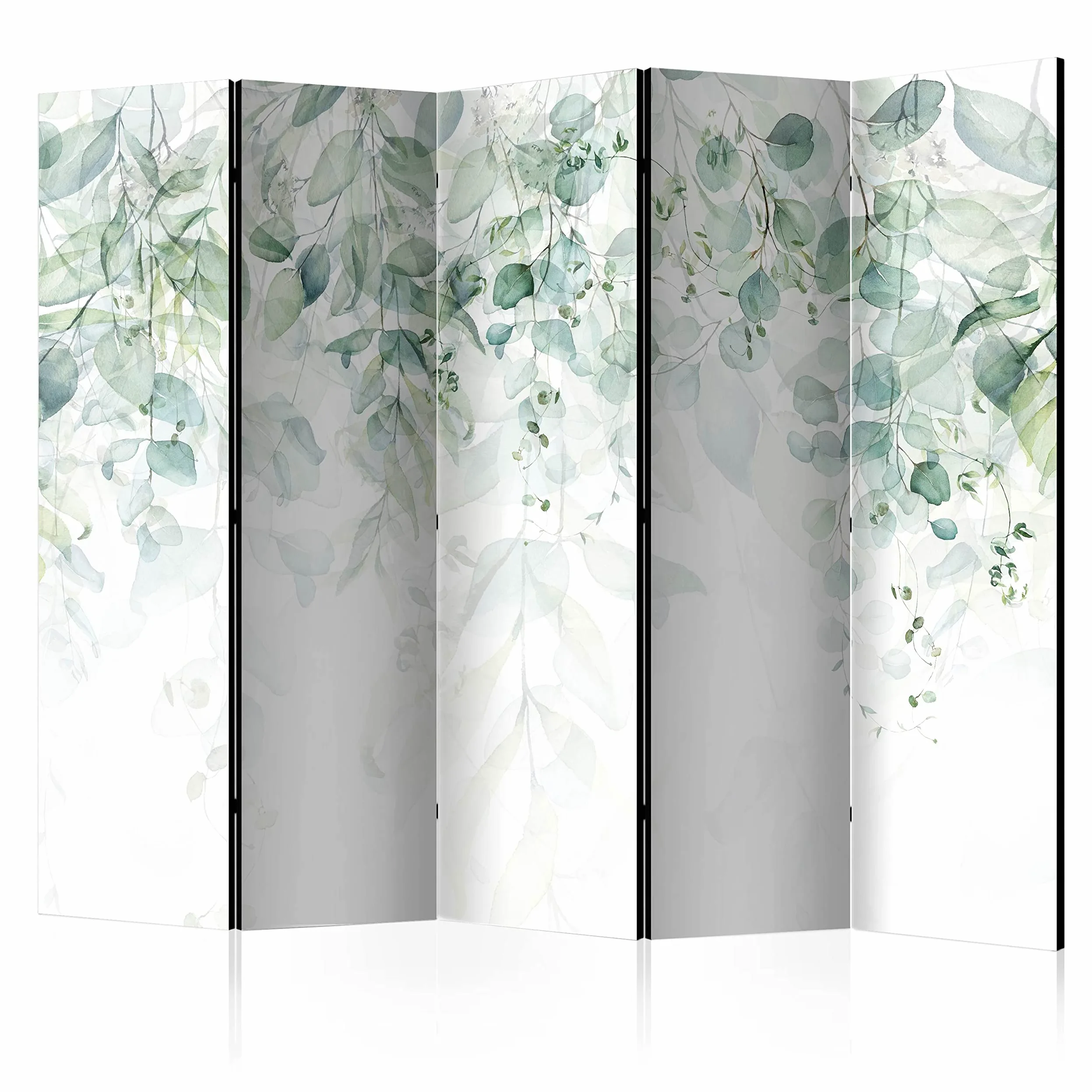 decomonkey Paravent décoratif intérieur Plante Gris Vert 225x172 cm | Cloison de séparation, Paravent en Bois, seul côté, Forêt Jungle Arbres Feuilles Nature Tendances Couleurs de