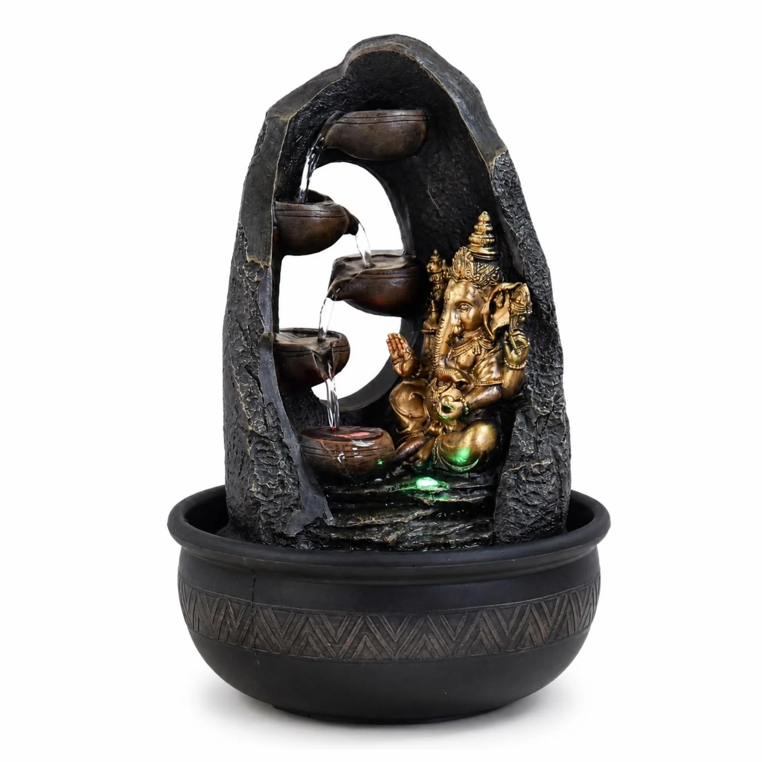 Fontaine d'Intérieur Bouddha Ganesh avec Lumière LED Colorée Feng Shui Zen H 40cm Mystic Zen'Light