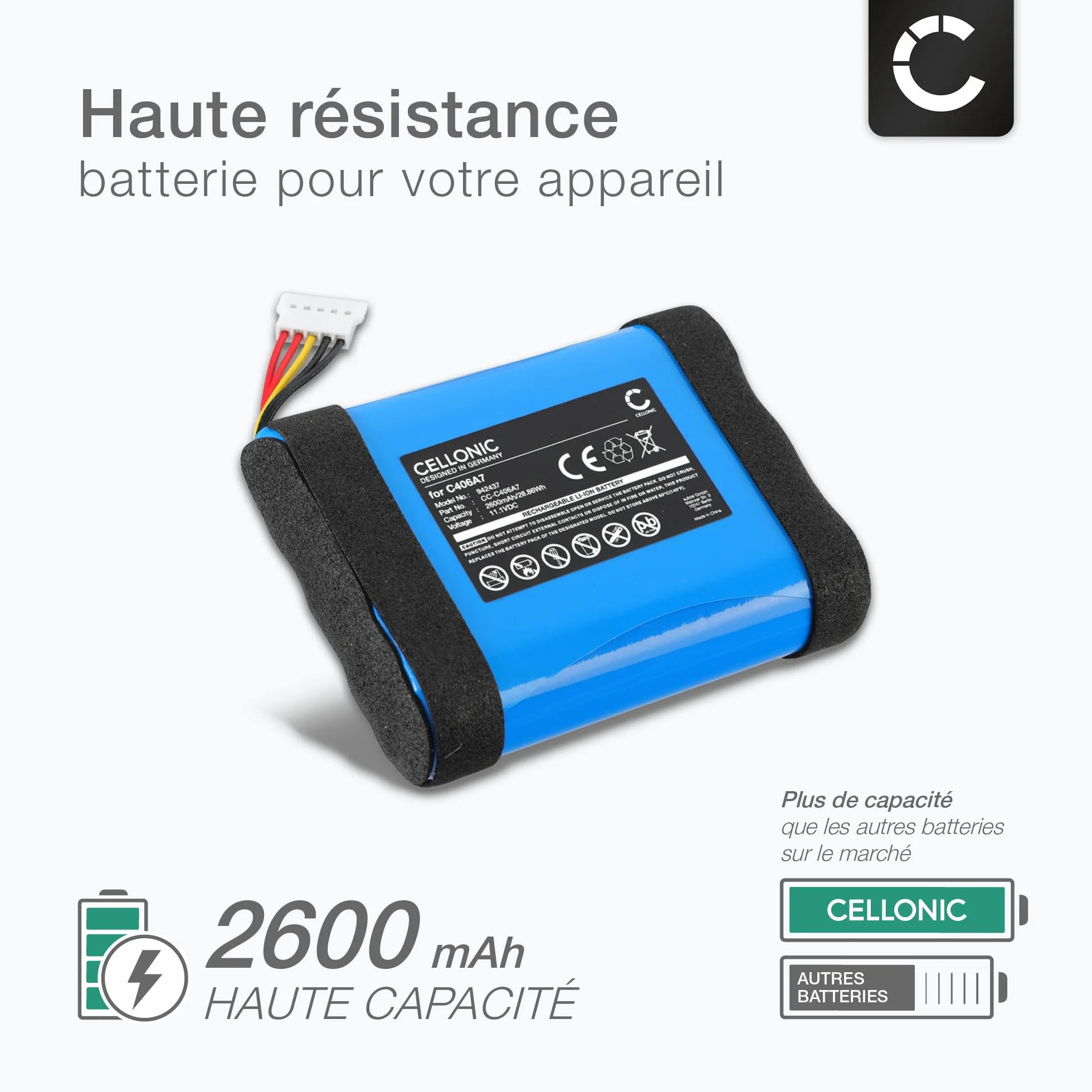 CELLONIC Batterie pour Enceinte Compatible Marshall Middleton 2600mAh 11.1V