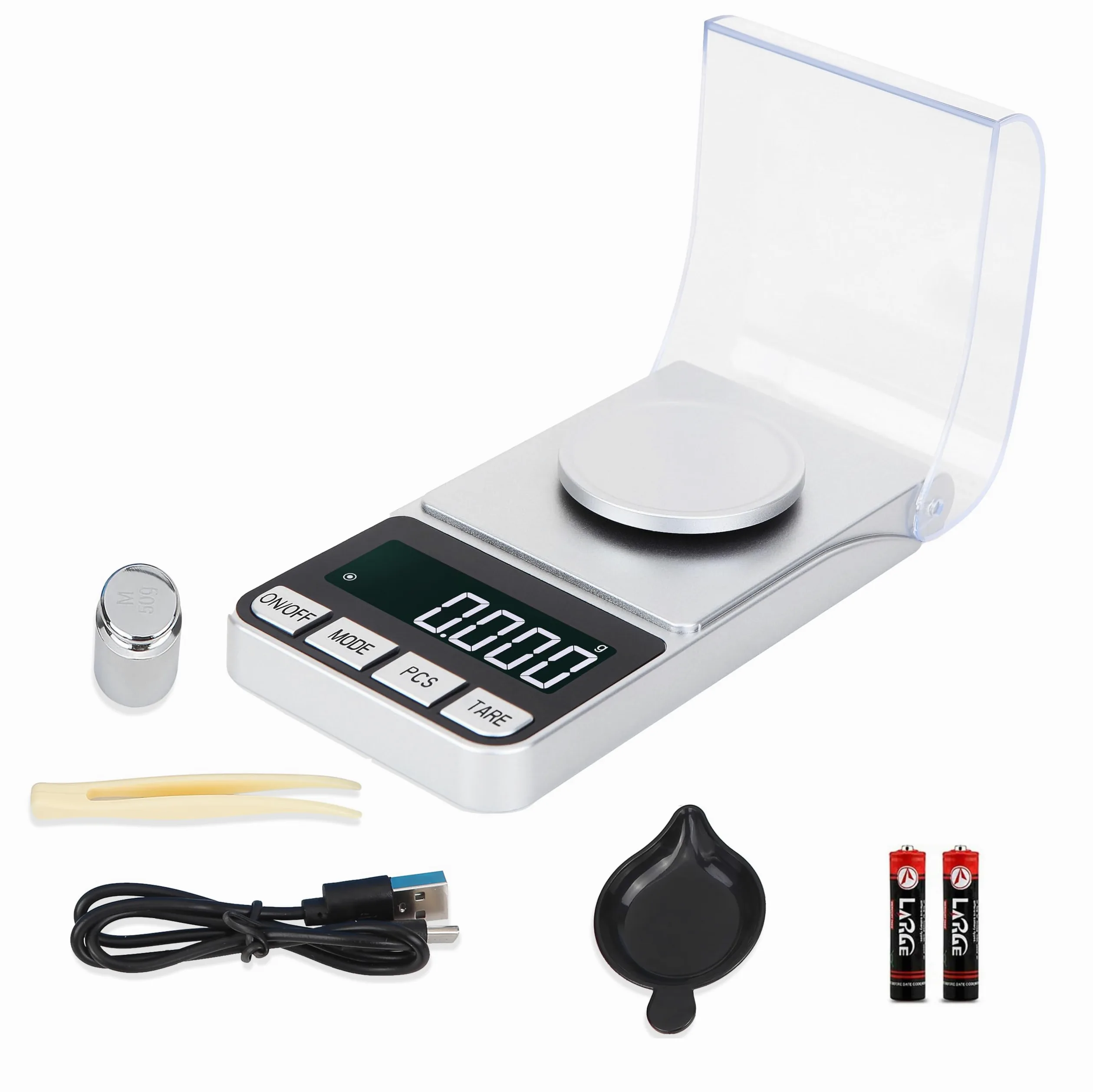 Balance numérique rechargeable de haute précision 100 g/0,001 g pour bijoux, grammes, balance de poche, balance alimentaire pour poudre médicamenteuse, or, gemme, rechargement, avec poids