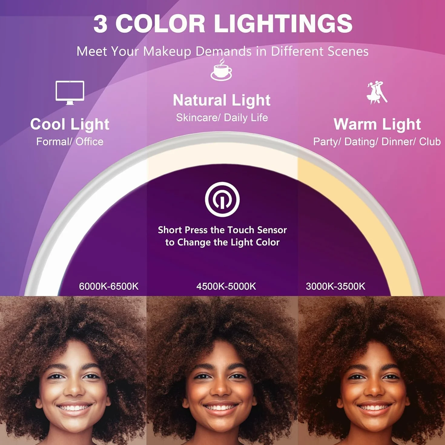 Auxmir Miroir Grossissant 30x Lumineux Rechargeable 3 Modes LED Ventouse Ajustable 360° sans Fil Cosmétique Portable Salle de Bain
