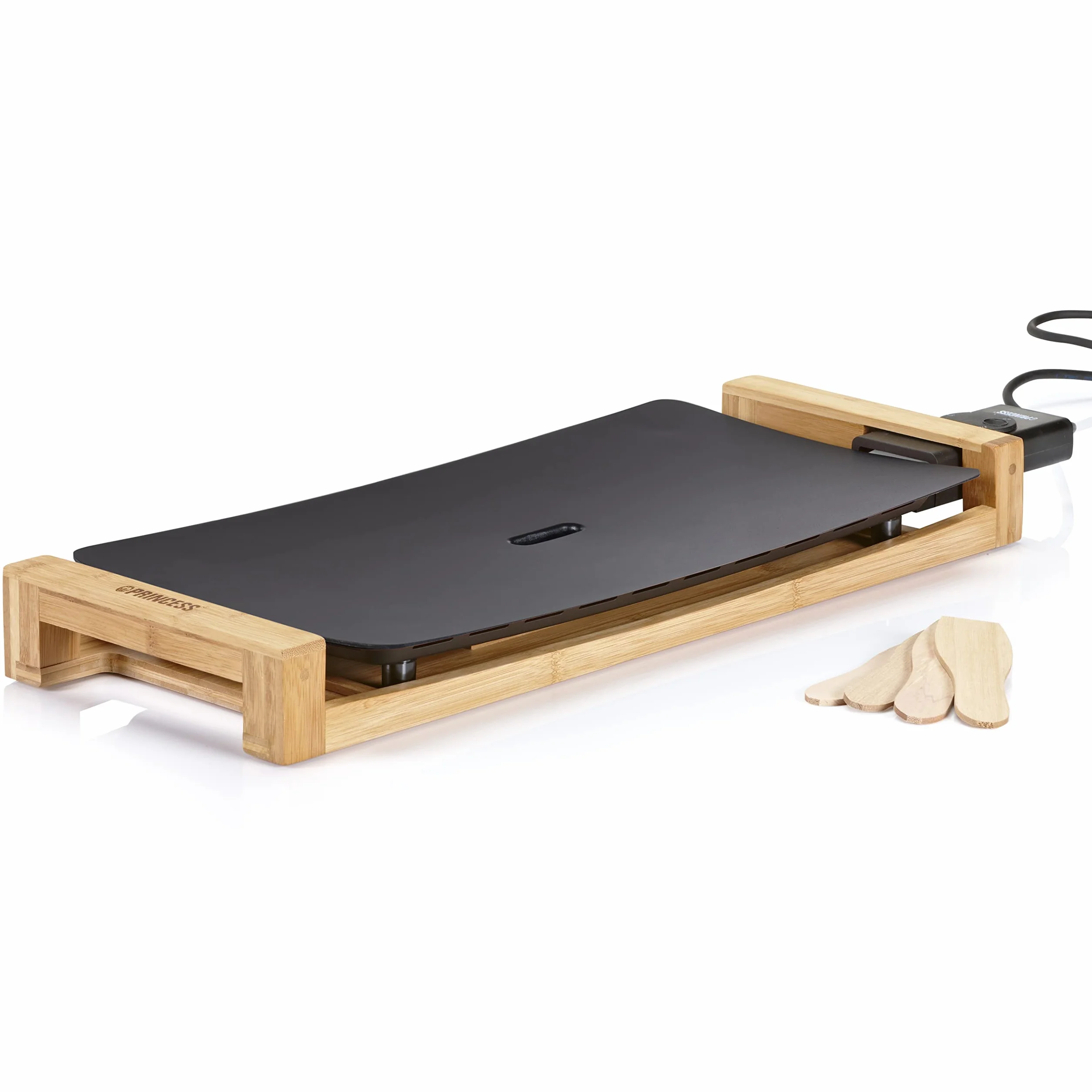 Princess Plancha Pure - Surface de cuisson 50 x 25 cm - Pour 6 personnes - Thermostat réglable et finitions en bambou 103026