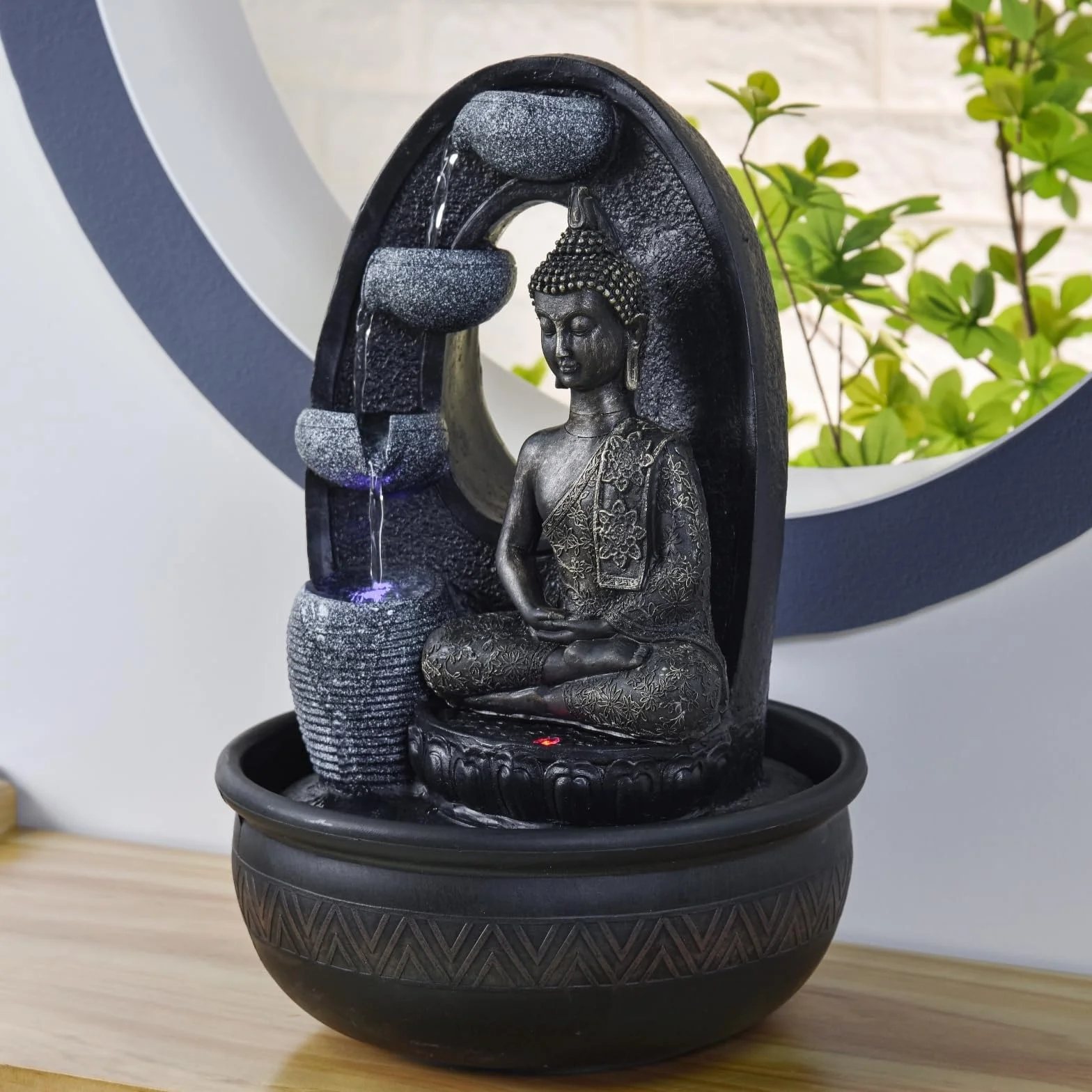 Fontaine d’Intérieur Bouddha Harmonie 40cm avec Éclairages LED et Pompe Silencieuse