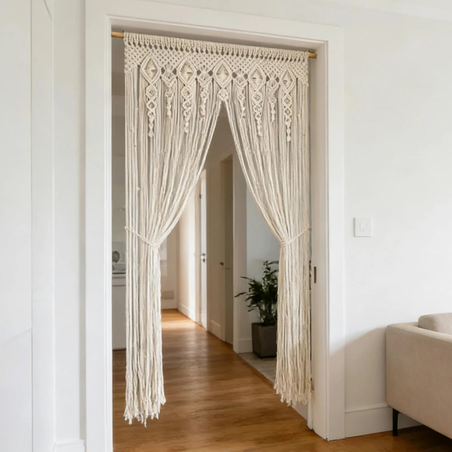 Rideau bohème en macramé en coton tissé à suspendre au mur - 90 x 180 cm - Pour porte, toile de fond de mariage et décoration d'intérieur
