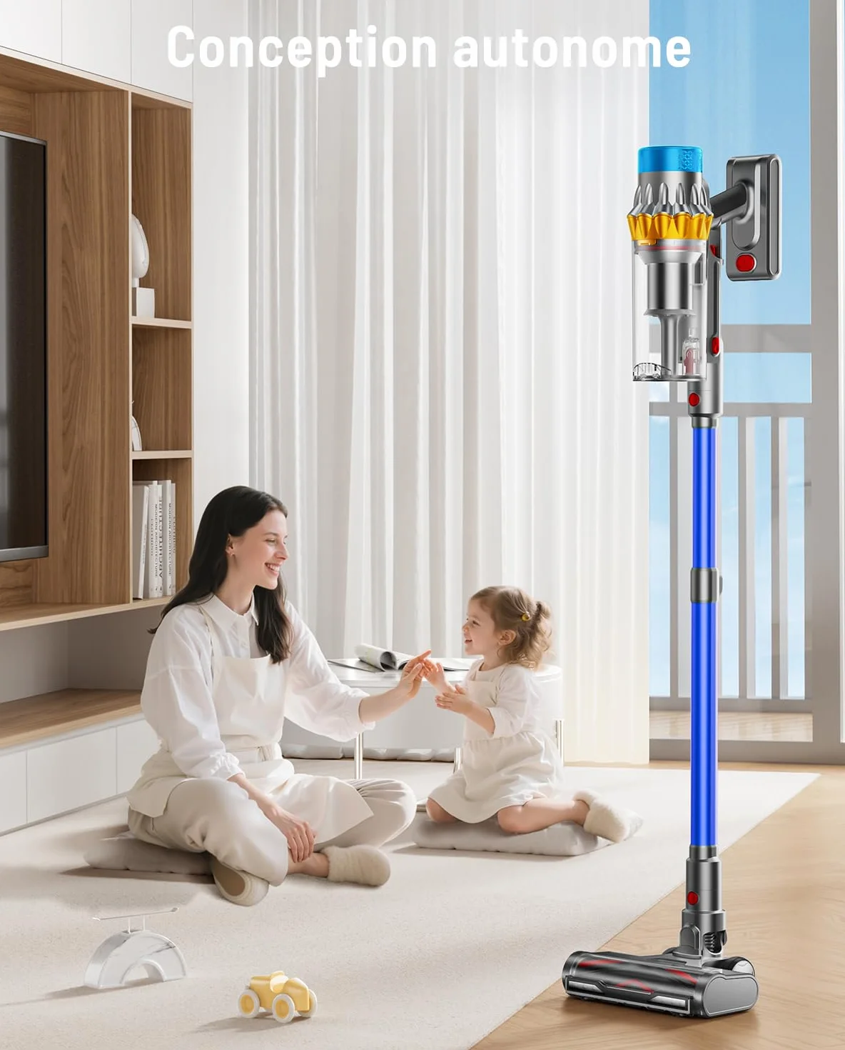 Aspirateur Balai sans Fil 650W 55KPA 70Min Puissant Autoportante 1,8L Brosse Anti-Enchevêtrement