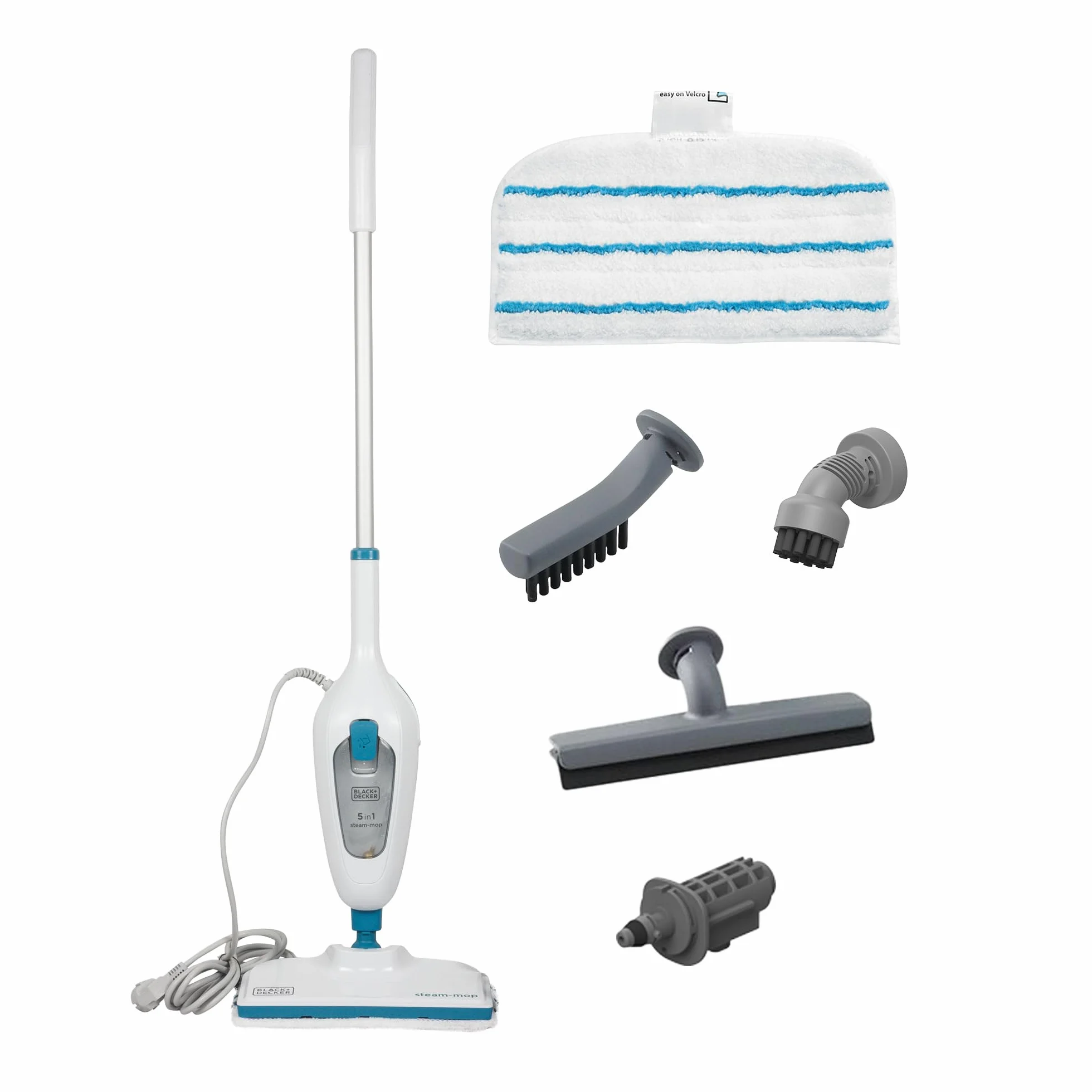 BLACK+DECKER FSMH13E5-QS Balai Vapeur 1300W avec Nettoyeur à Main et 5 Accessoires, Tête Pivotante 180°, Réservoir 350ml