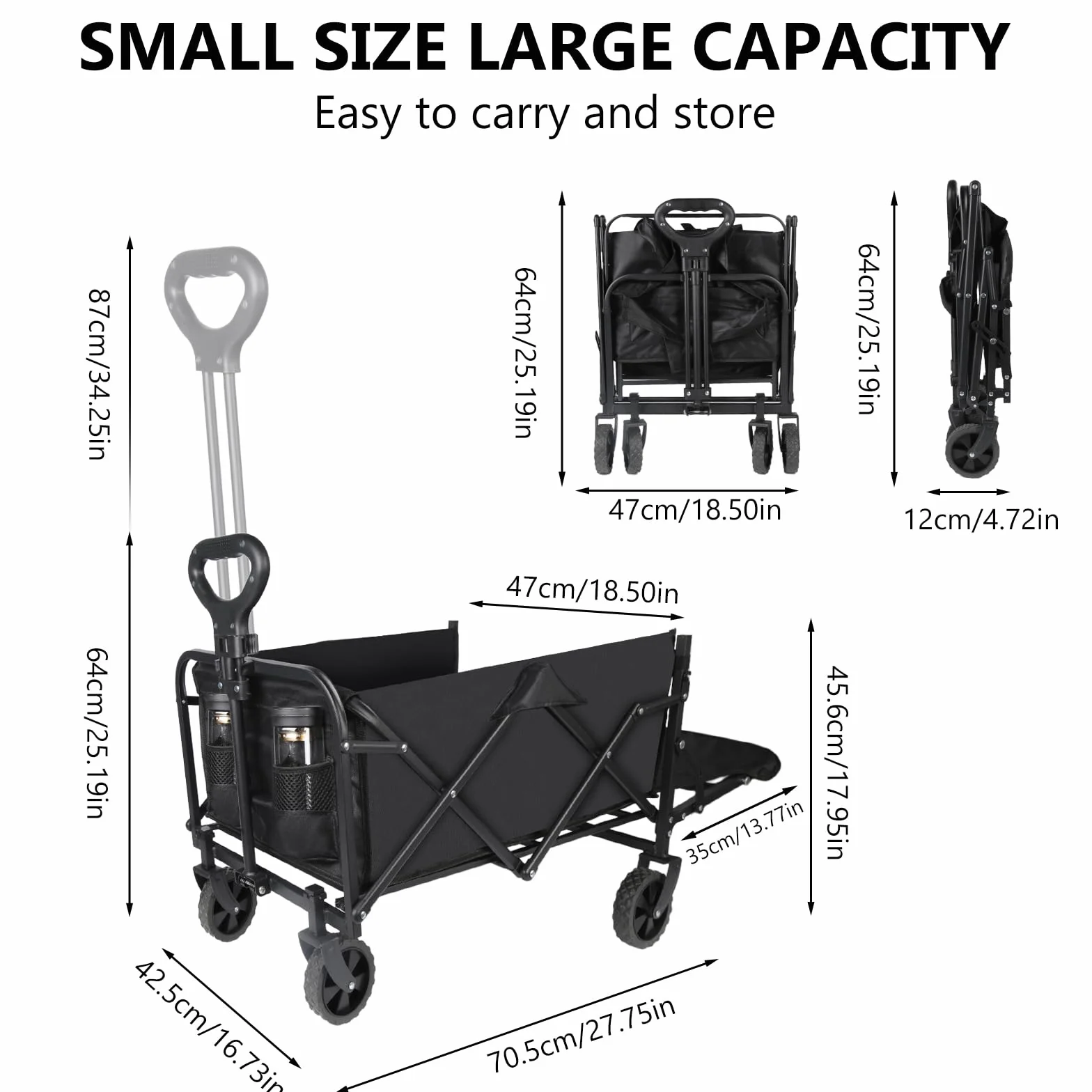 Chariot de Plage Pliable 120L 120KG avec Hayon Arrière Rabattable, Roulettes 360° et Porte-Gobelets