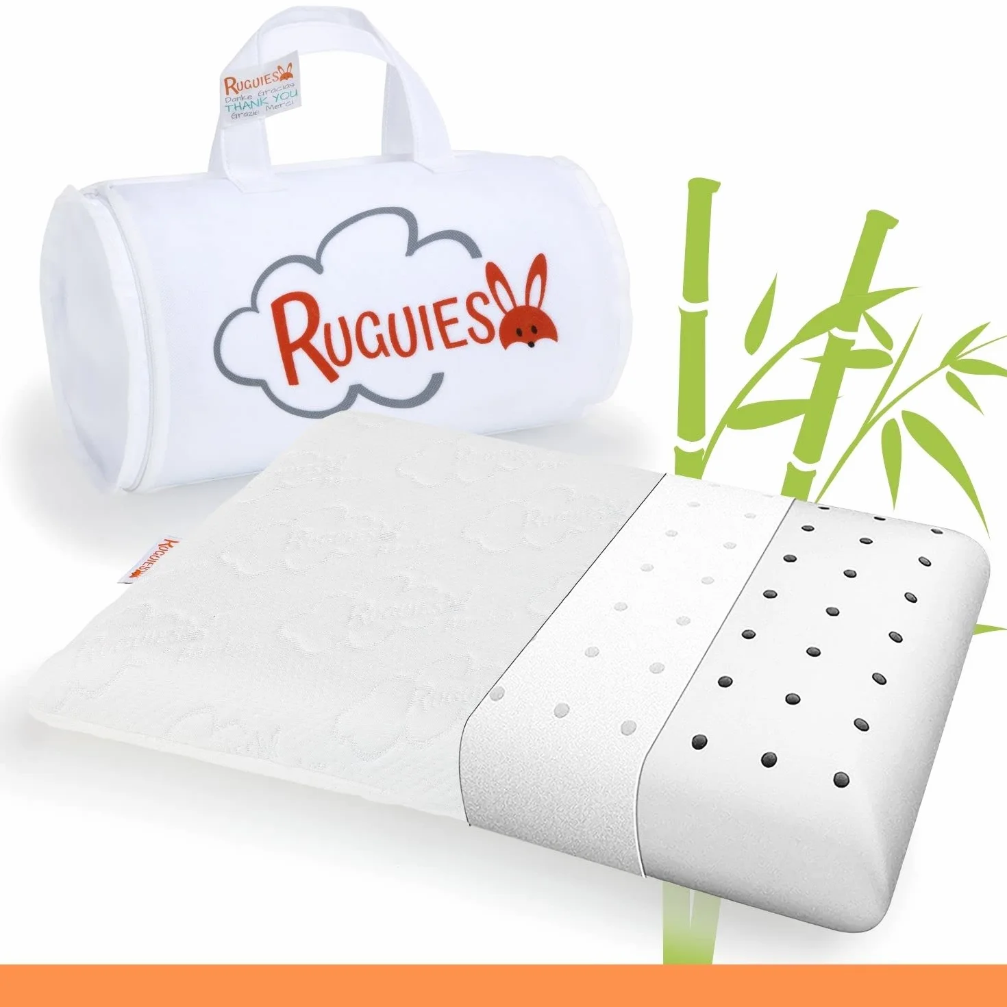 Bamboo Oreiller Enfant Mousse à Mémoire Coussin Tout-Petit XL 58x32x7 cm Housse Respirante Lavable Coton Biologique Oeko TEX