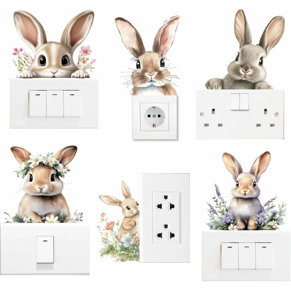 AHANDMAKER Autocollants Muraux pour Interrupteur Lot de 6 Motif Lapin de Pâques 17,8 x 17,8 cm
