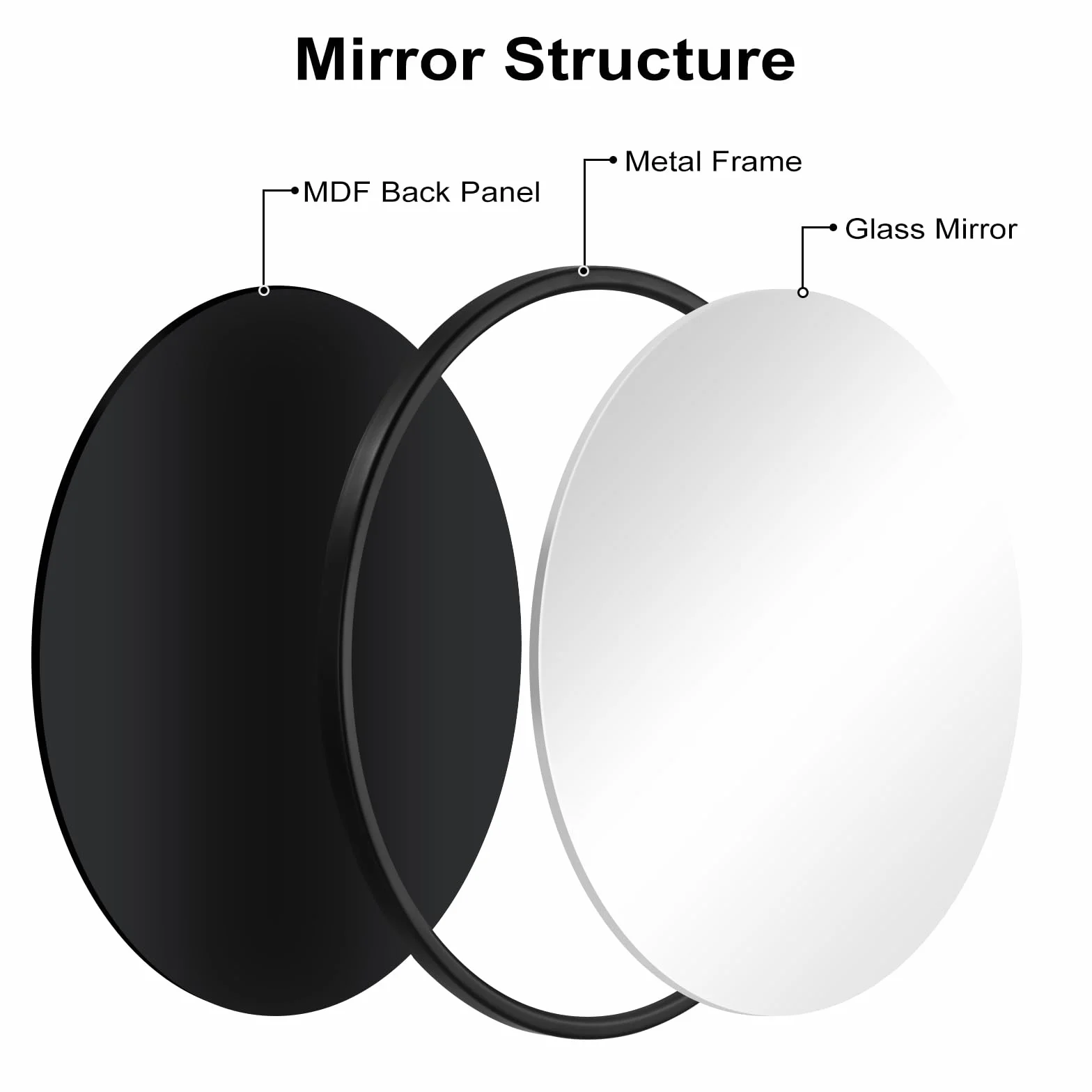 WOLTU Miroir Mural Rond Ø40cm Cadre Métal Noir Décoratif Salle de Bain