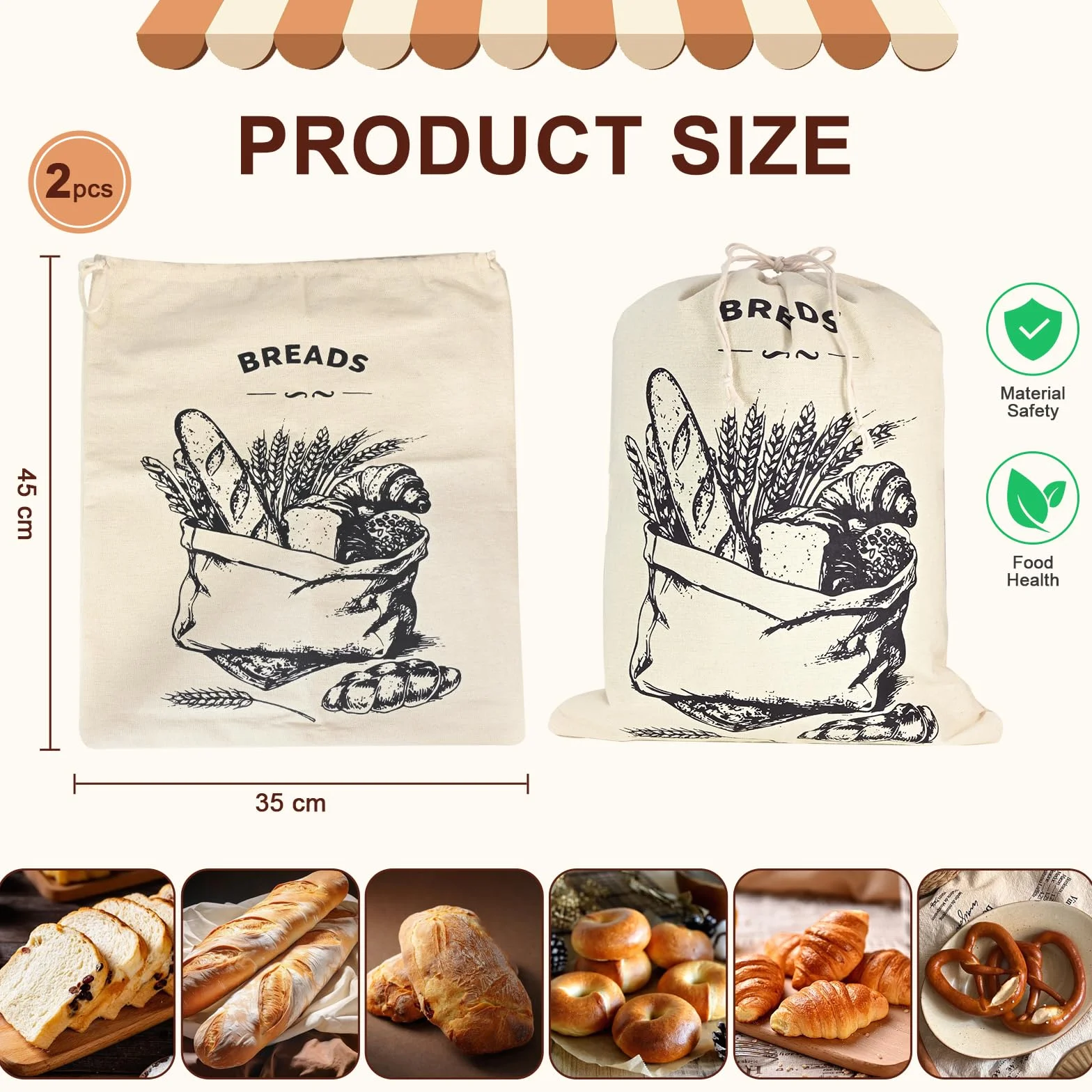 Lot de 2 Grands Sacs à Pain Cire d'Abeille en Lin 45x35 cm avec Doublure TPU Durable