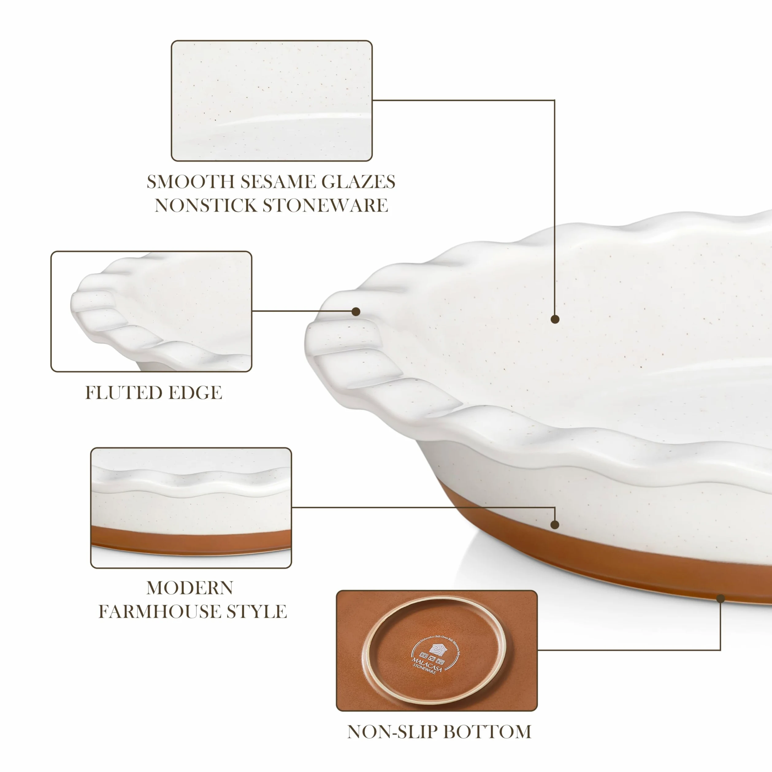 MALACASA Série TARA 1 Pièce Moule à Tarte en Grès | φ 23 cm, 1260 ml | Plat à Tarte avec Motif de Sésame | Passe au Lave-vaisselle | Parfait pour Tartes, Gratins, Gâteaux, Desserts et Lasagnes