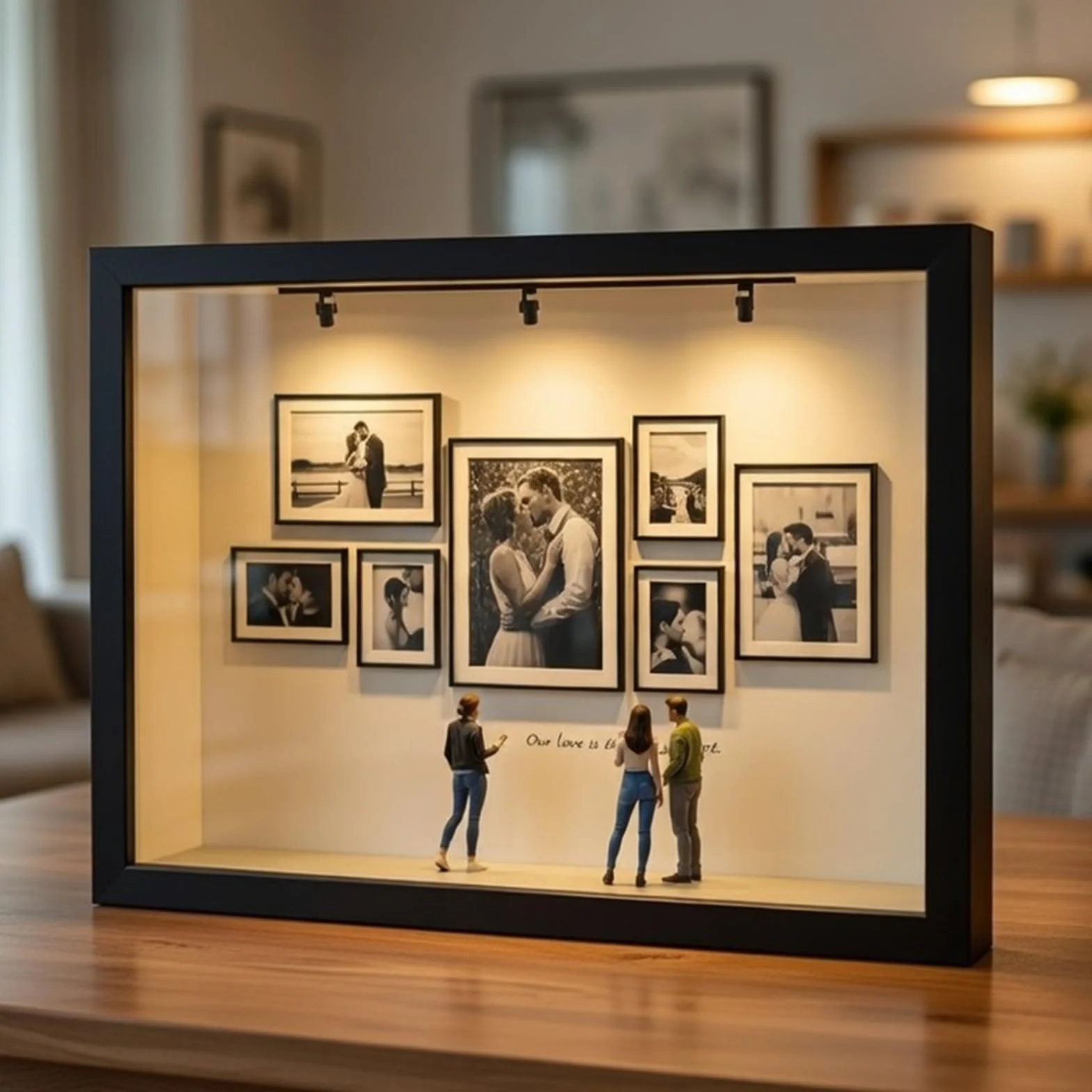 Cadre Photo Personnalisé Musée Miniature avec Figurines LED, Cadeau Saint Valentin