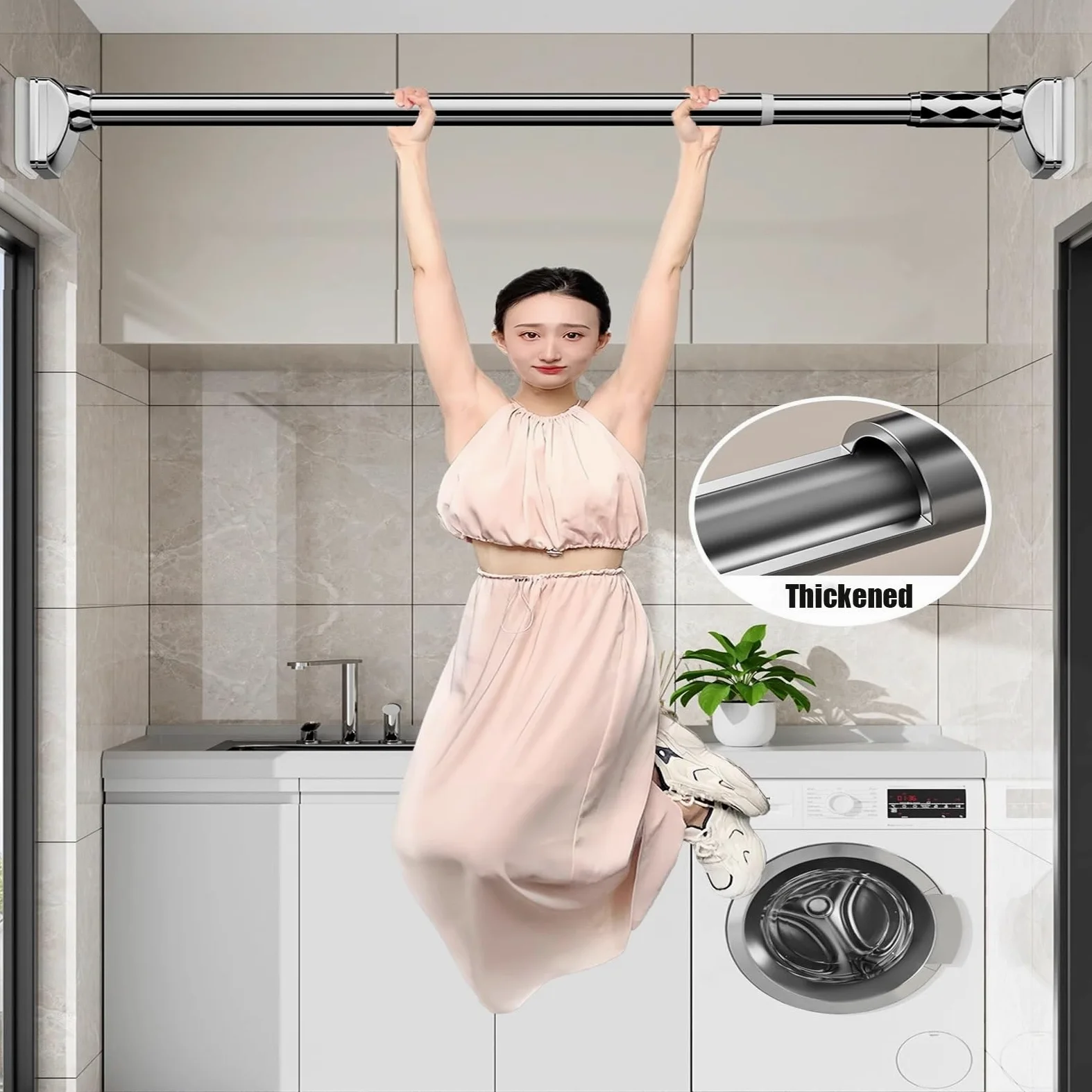 Tringle A Rideaux Extensible Sans Percage 210-300cm 360-450cm 410-500Cm Diamètre 33 Mm Tringle Rideau Extensible Barre Telescopique Pour Salle De Bain Fenêtre Porte, Penderie(Gris,210-300cm)