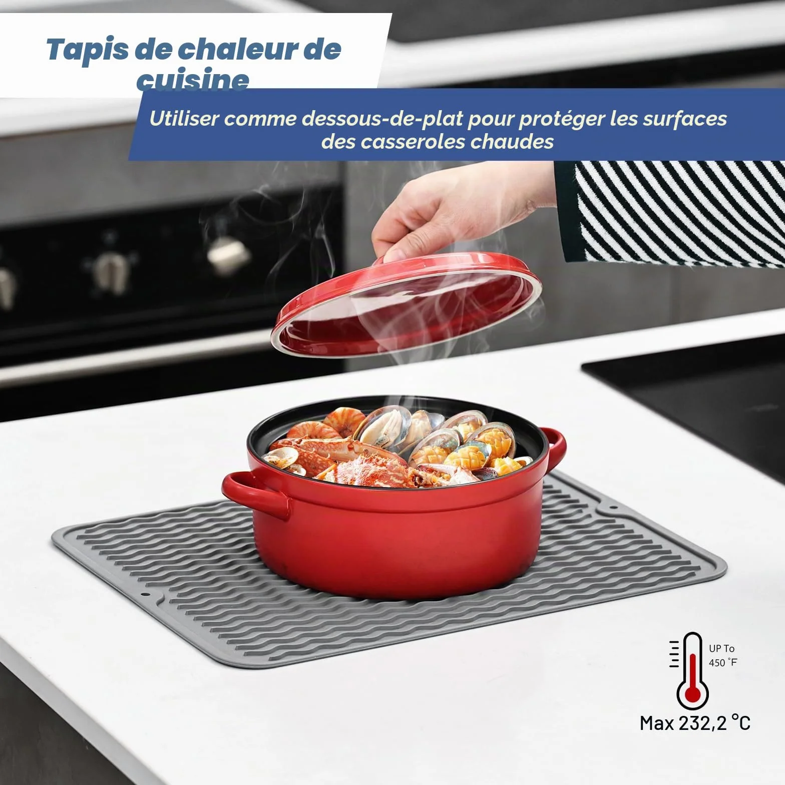 KitchenRaku Tapis Égouttoir en Silicone Résistant à la Chaleur Antidérapant Dessous de Plat