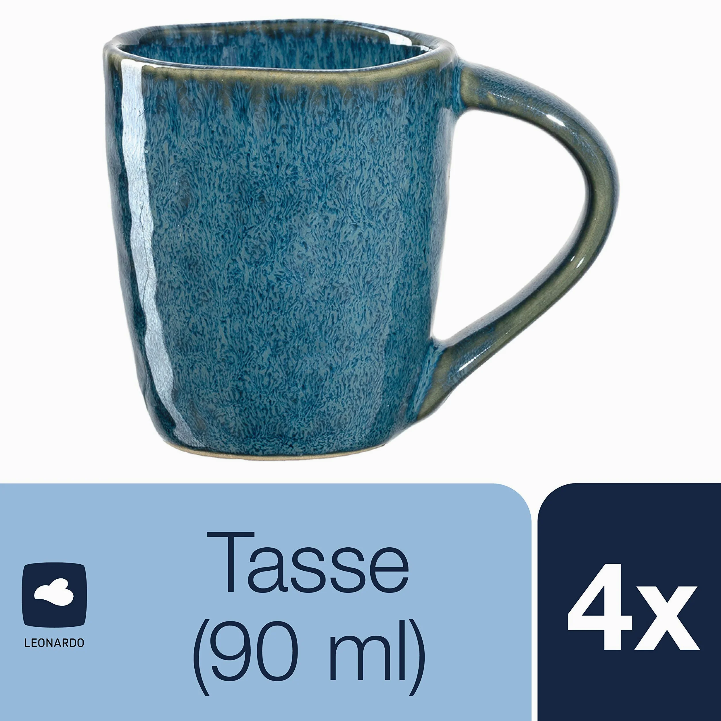 LEONARDO HOME 018596 MATERA Lot de 4 tasses à expresso en céramique Bleu 90 ml