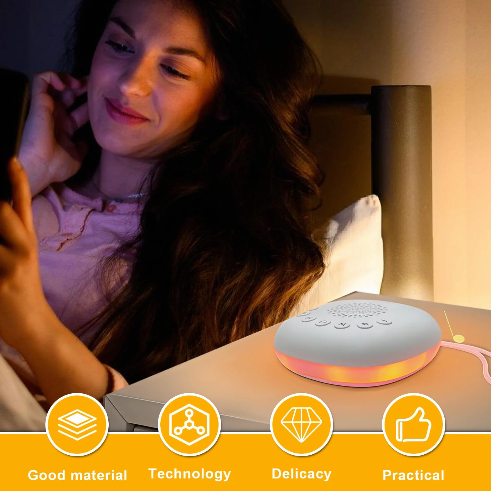 Machine à bruit blanc portable pour bébé avec veilleuse, 20 sons apaisants, rechargeable USB