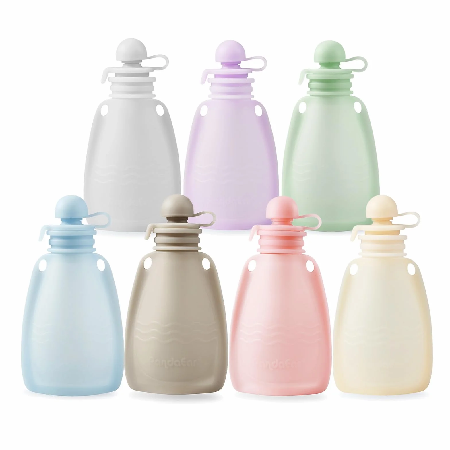 PandaEar Pochettes de Nourriture pour Bébé en Silicone Réutilisables, Lot de 7, 160 ml, sans BPA